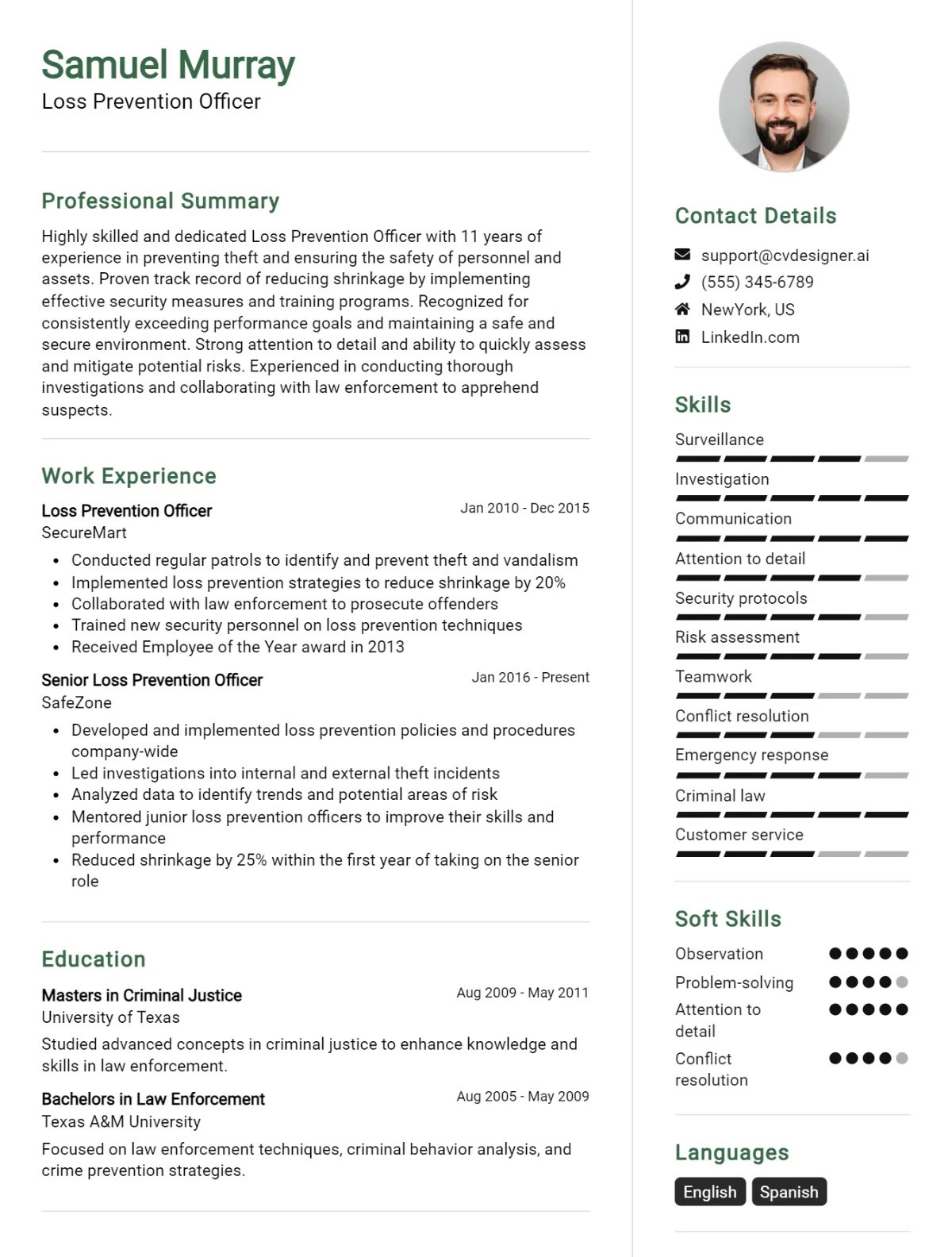 Loss Prevention Officer CV Example For 2026: Free Downloadable Templates Preview