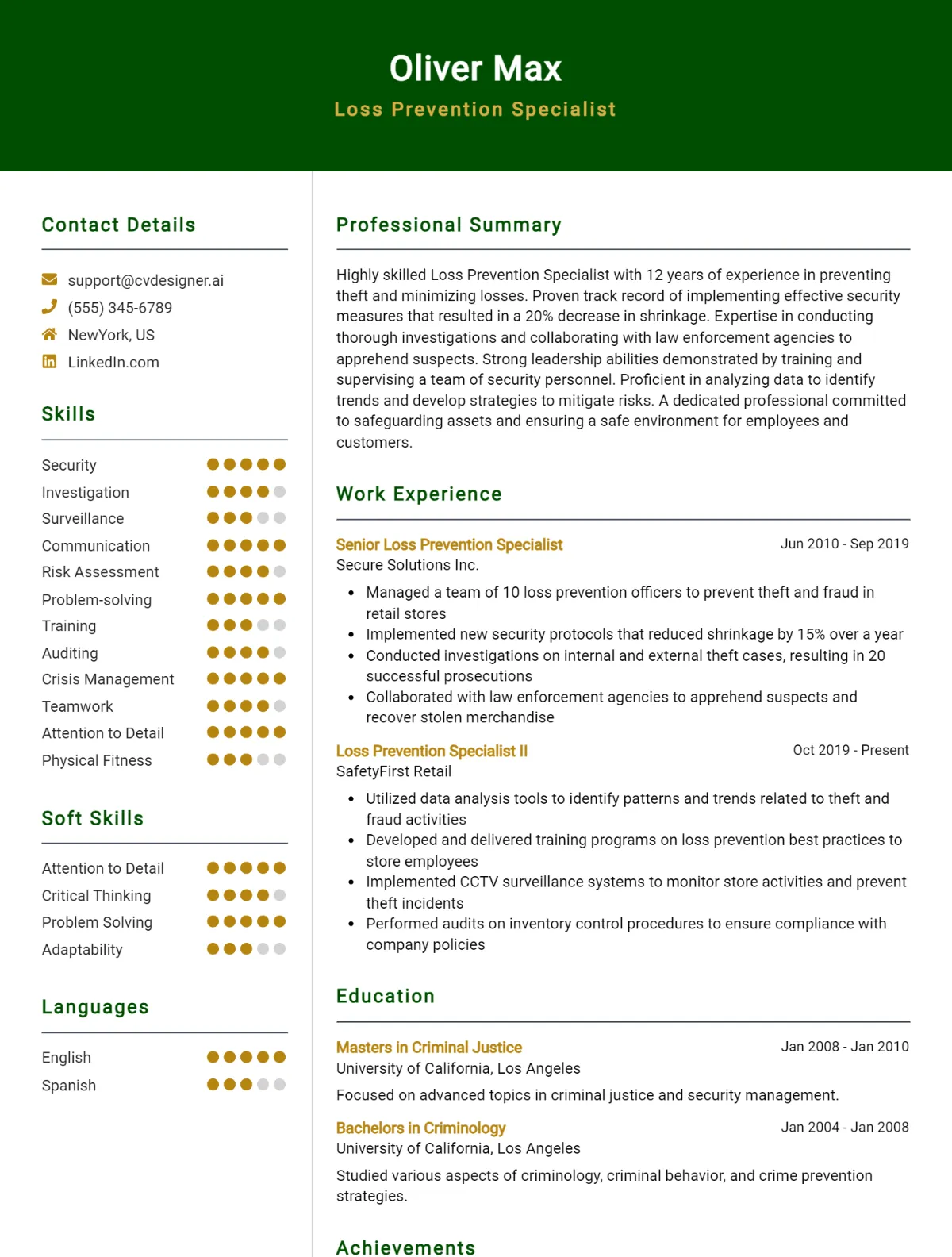 Loss Prevention Specialist CV Example For 2026: Best Writing Guide Preview