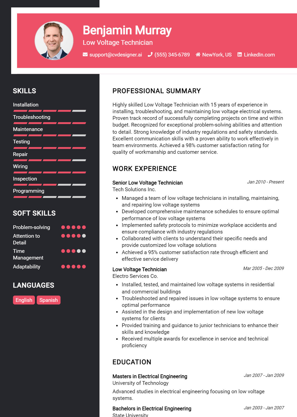 Low Voltage Technician Resume Example for 2026: Best Formatting Tips Preview