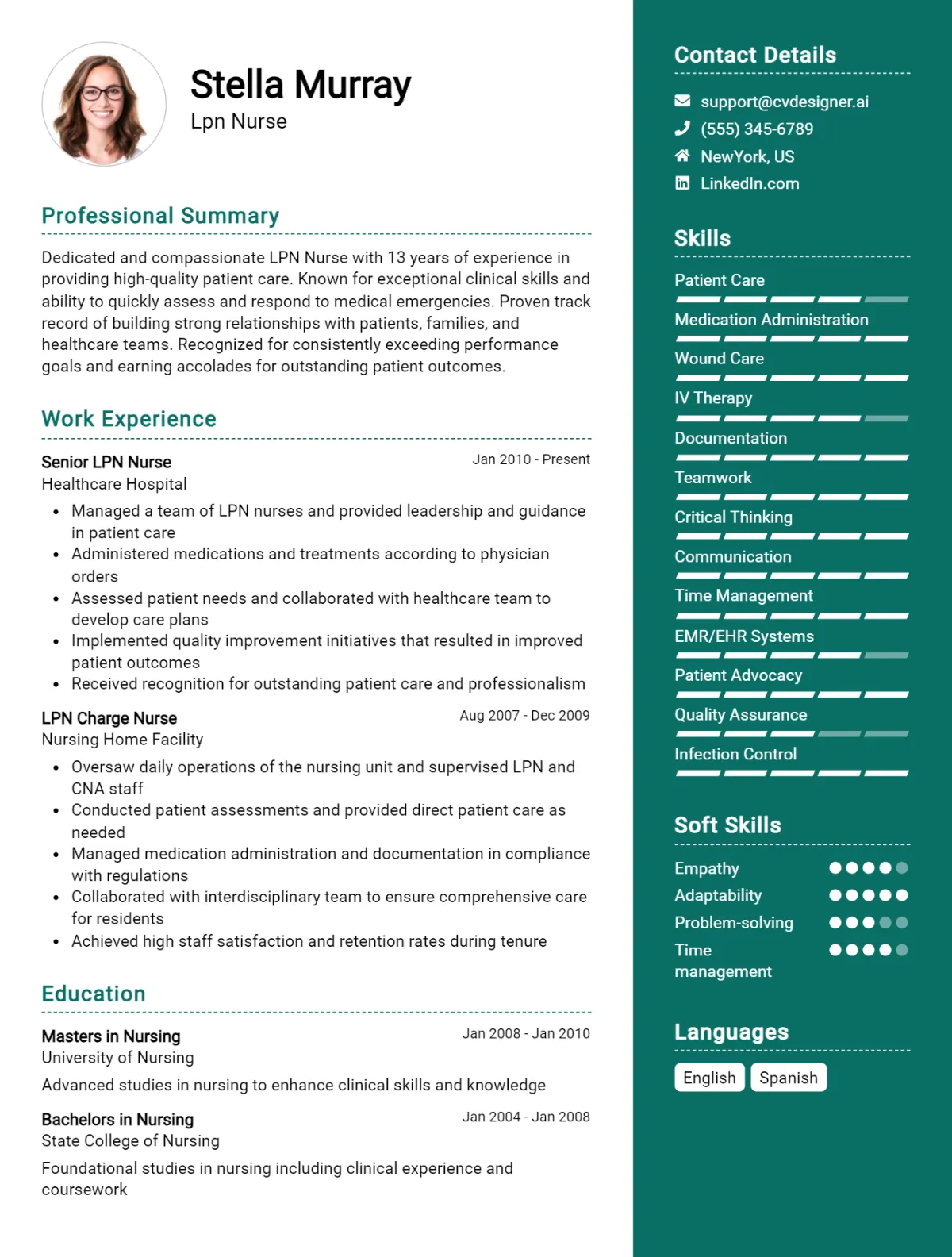 LPN Nurse CV Example For 2026: Top CV Skills Preview