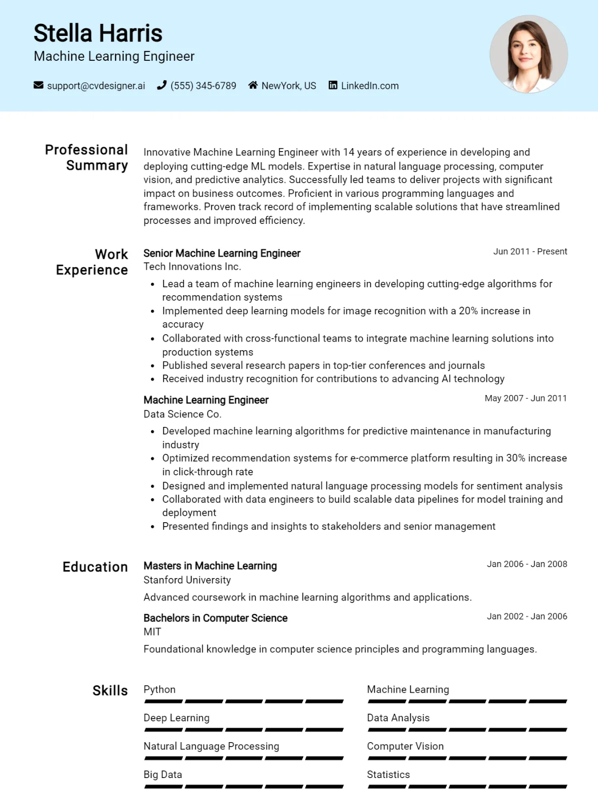 Machine Learning Engineer CV Example For 2026: Top CV Skills Preview