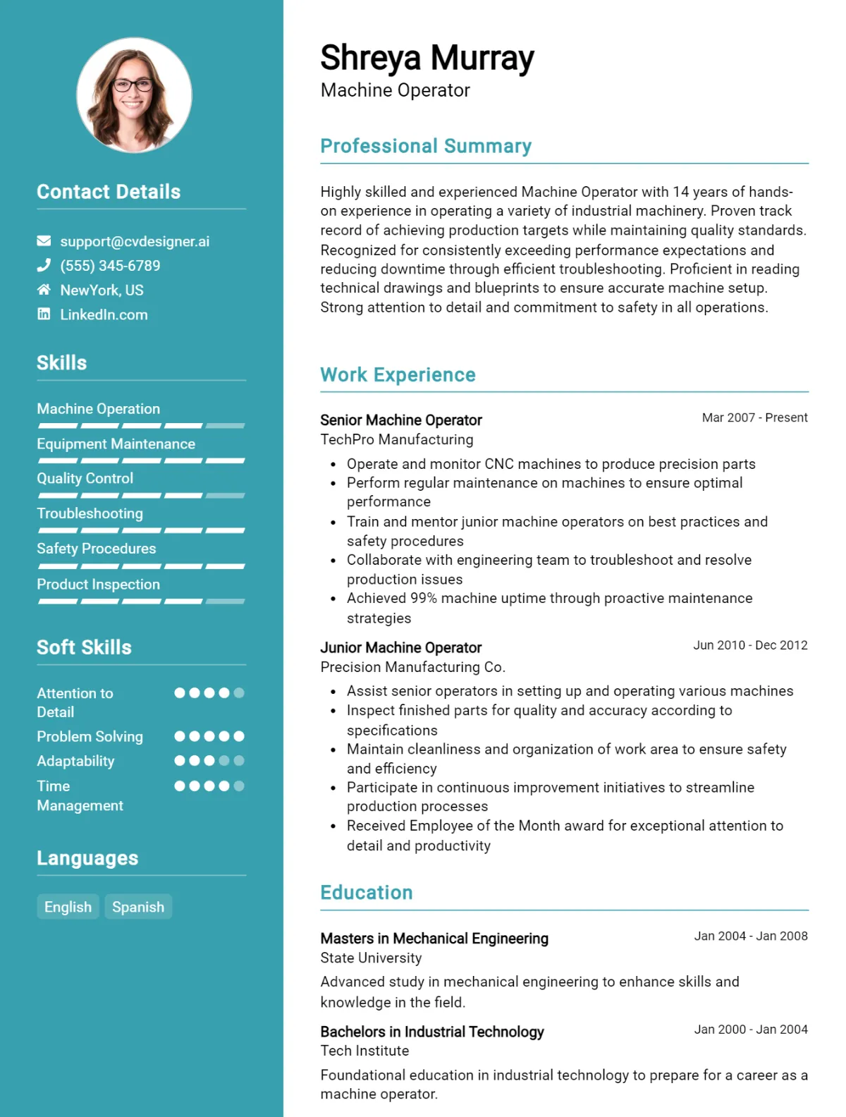 Machine Operator CV Example For 2026: Tips to Stand Out Preview