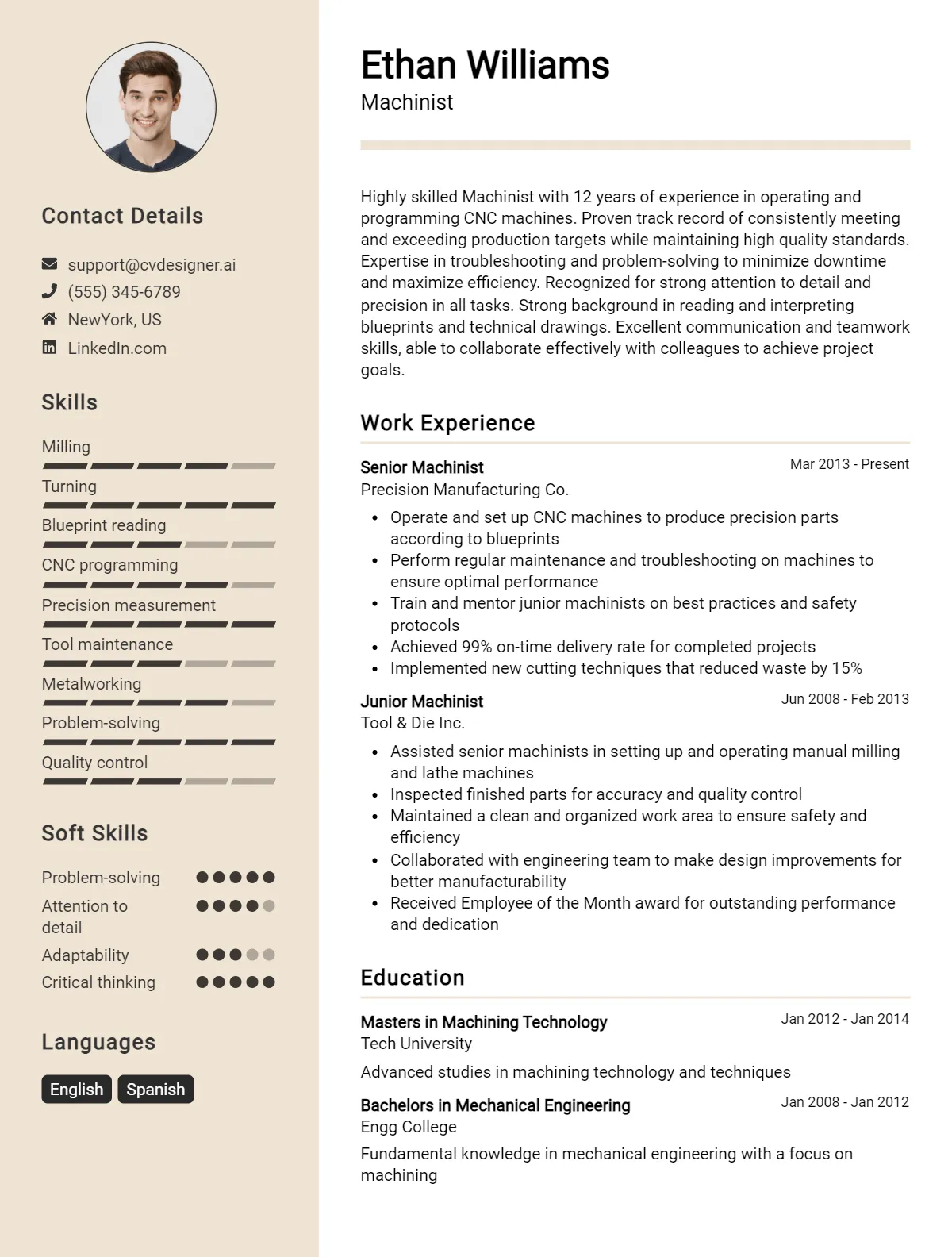 Machinist CV Example For 2026: How to Craft a Winning CV Preview