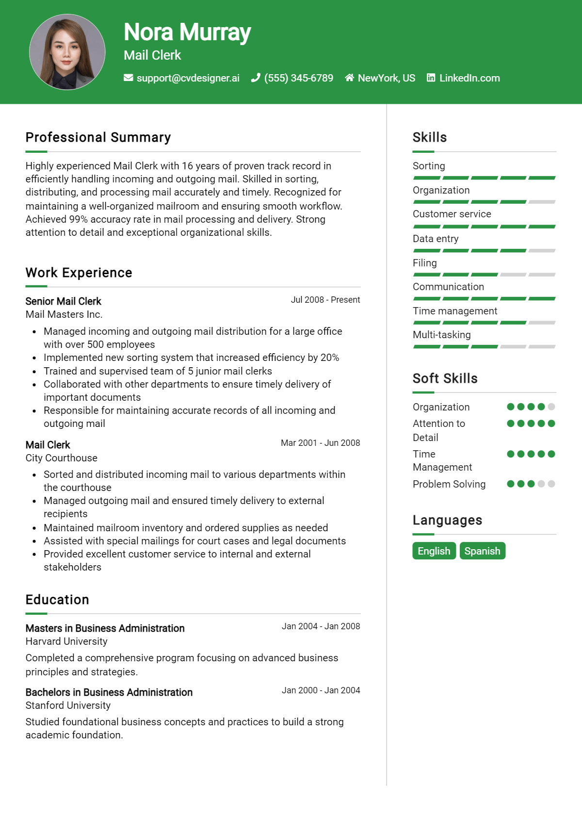 Mail Clerk Resume Example for 2026: Best Formatting Tips Preview
