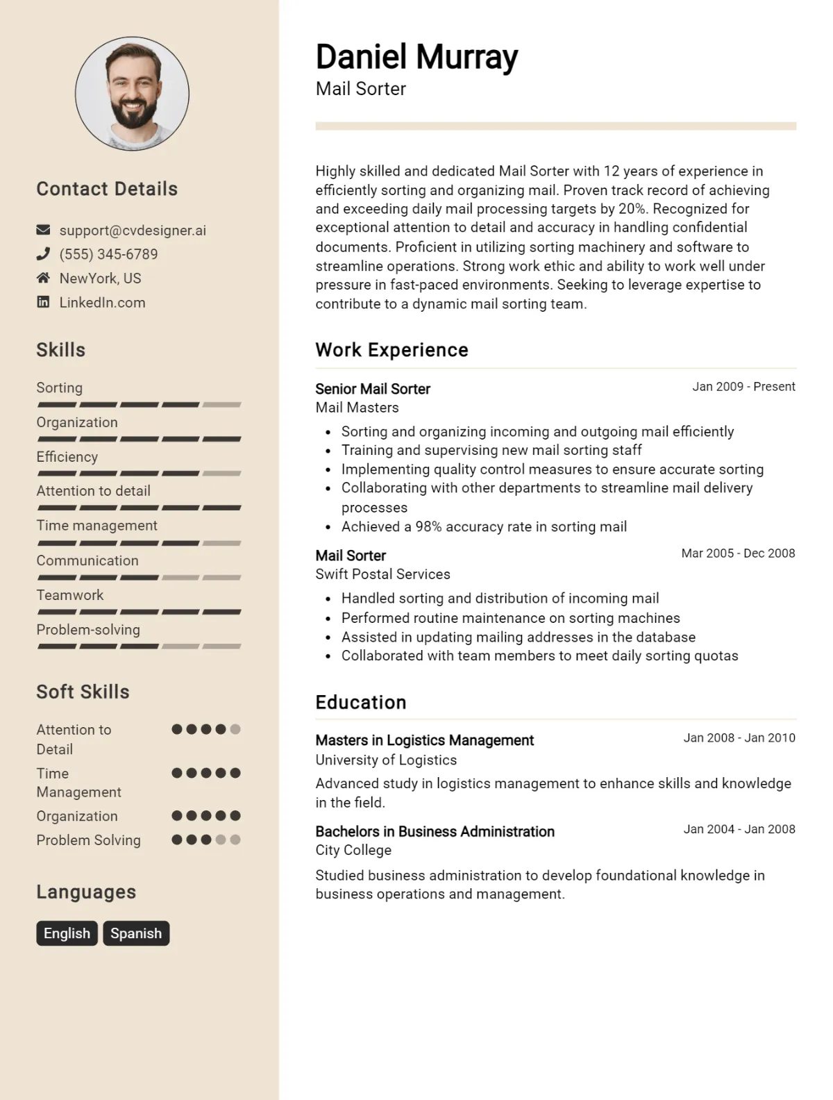 Mail Sorter CV Example For 2026: Proven Tips & Templates Preview
