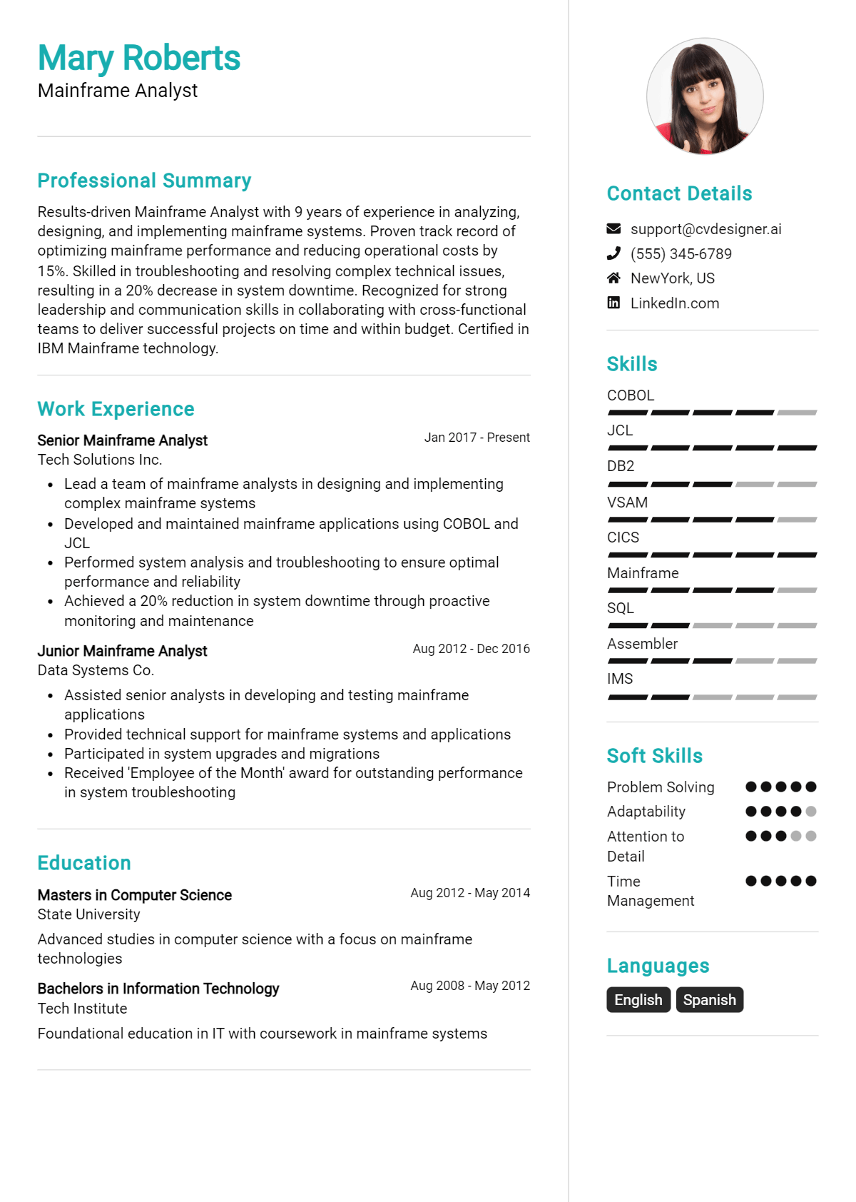 Mainframe Analyst Resume Example for 2026: Best Tips Preview