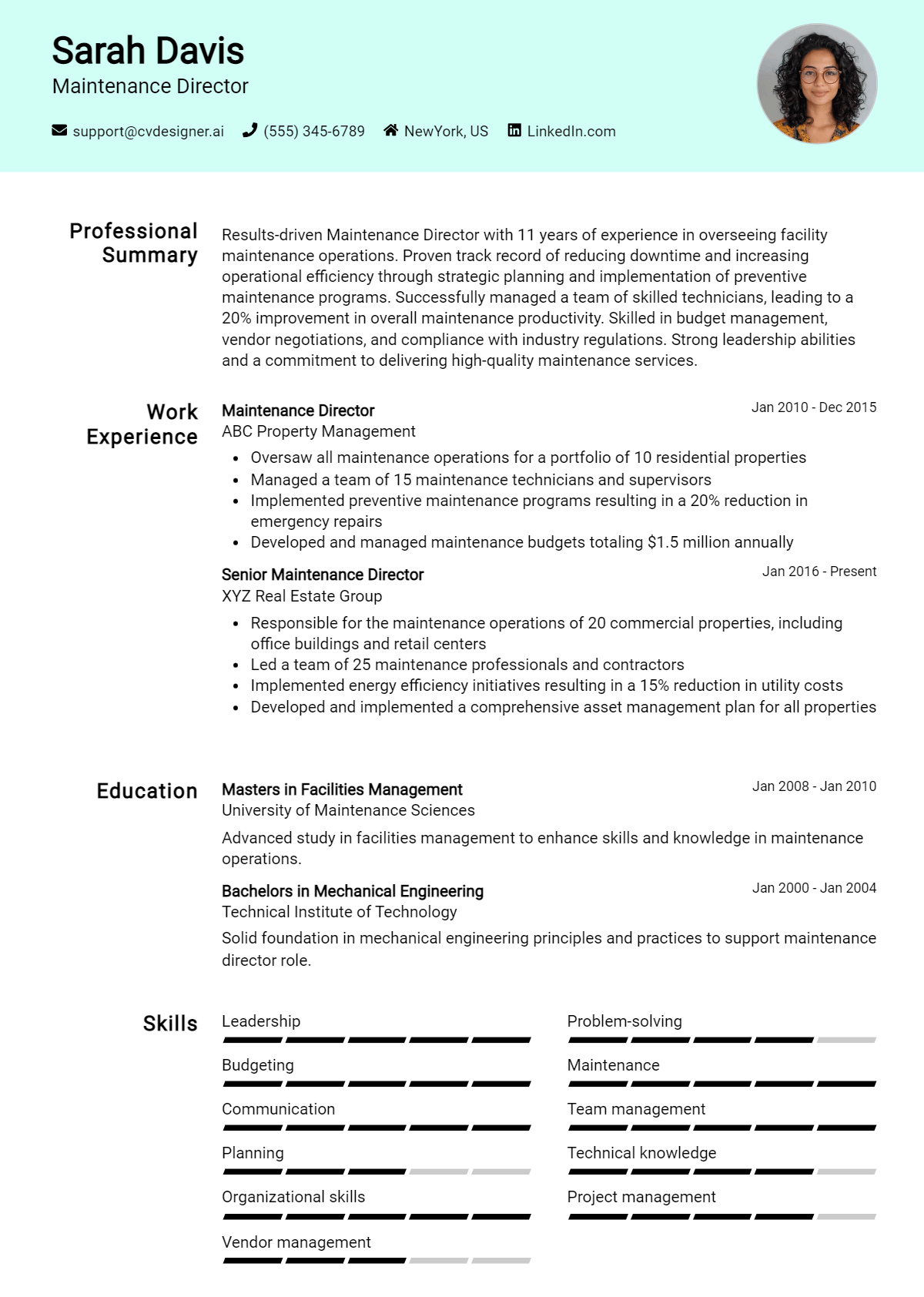 Maintenance Director Resume Example for 2026: Tips & Templates Preview