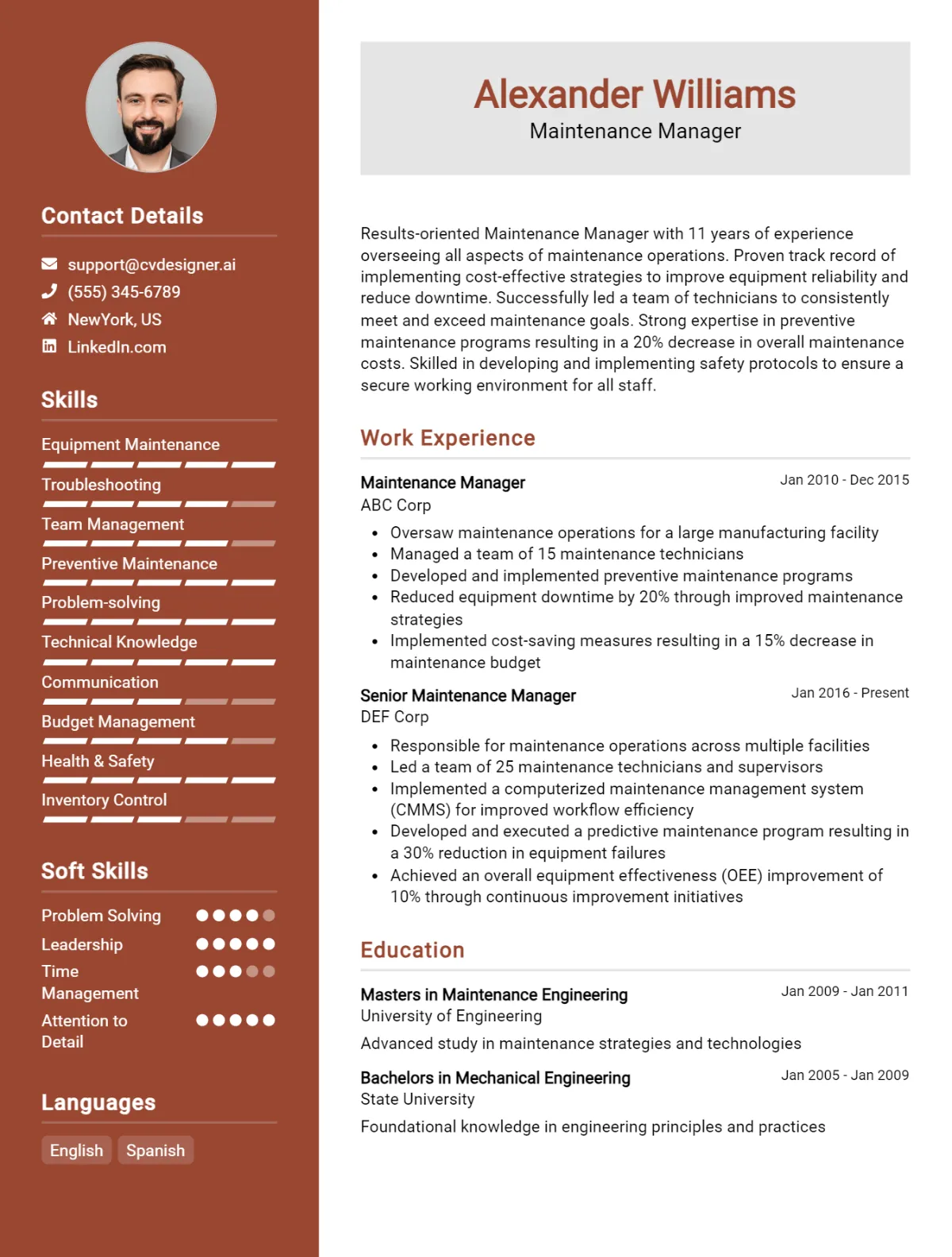 14 Maintenance Manager CV Examples For 2026: Free Professional Templates Preview