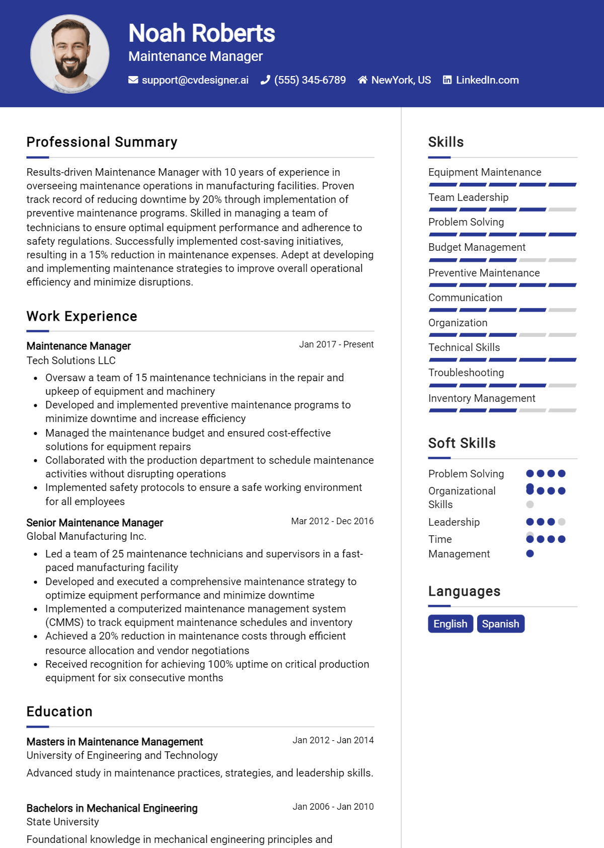 14 Maintenance Manager Resume Examples for 2026: Free Downloadable Templates Preview