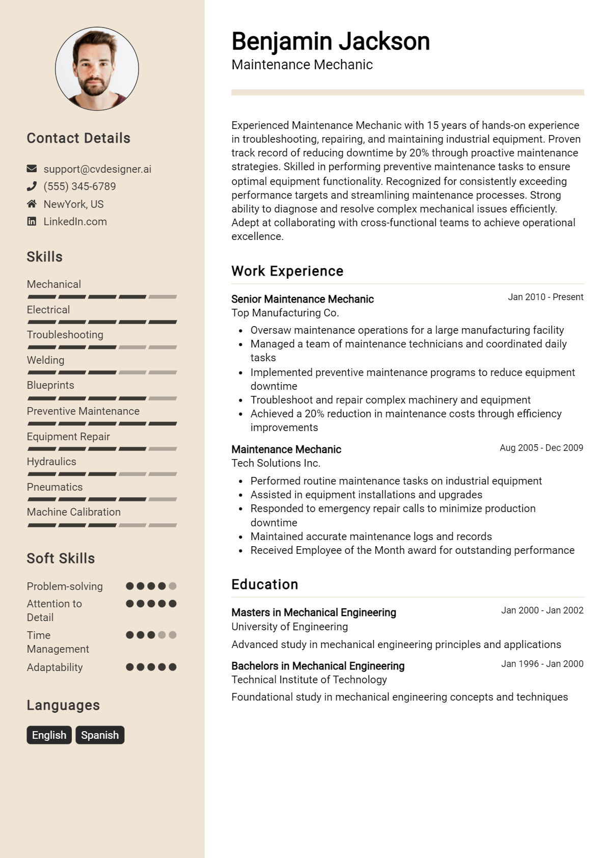 Maintenance Mechanic Resume Example for 2026: Strategies & Templates Preview