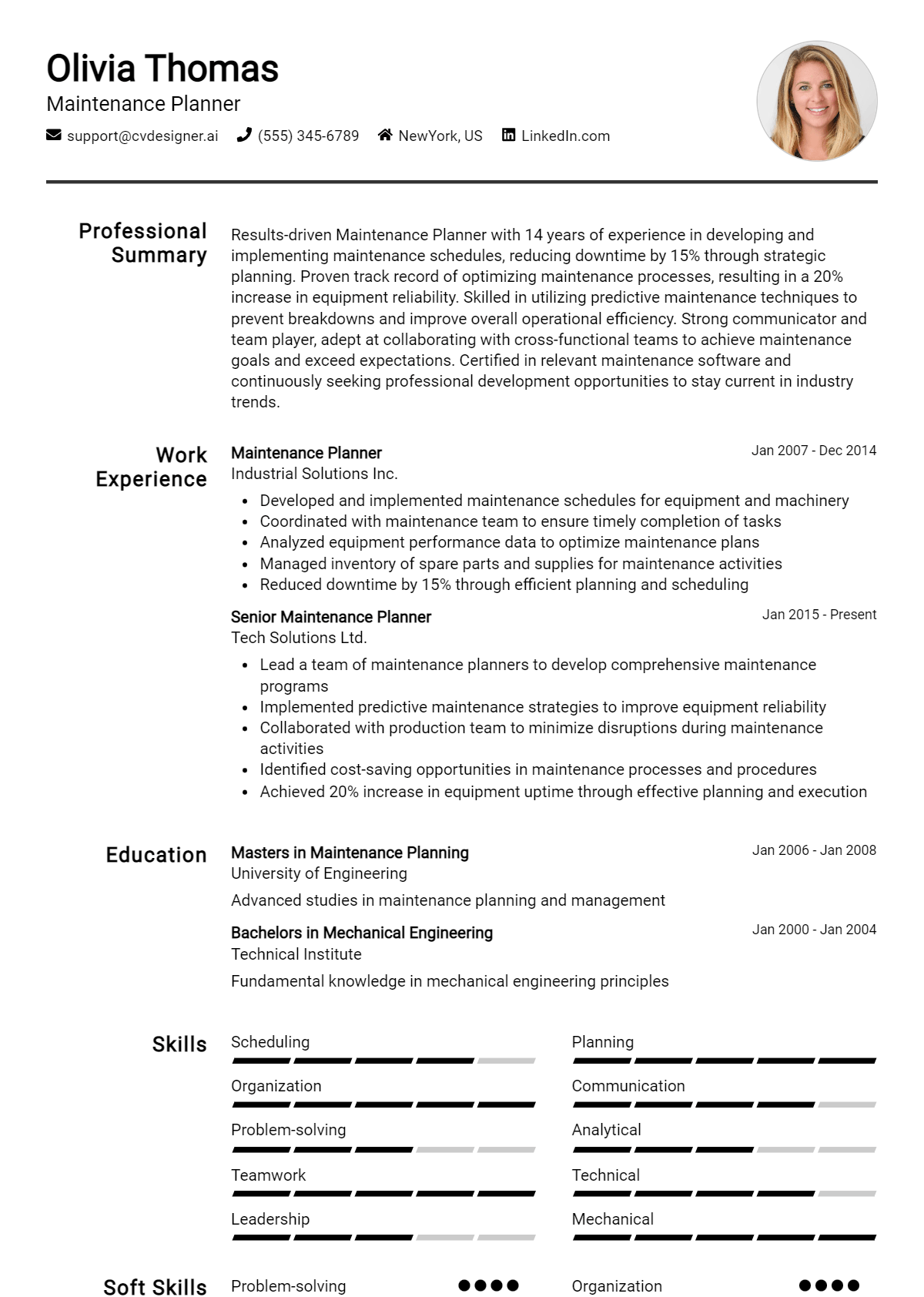 Maintenance Planner Resume Example for 2026: Top CV Skills Preview