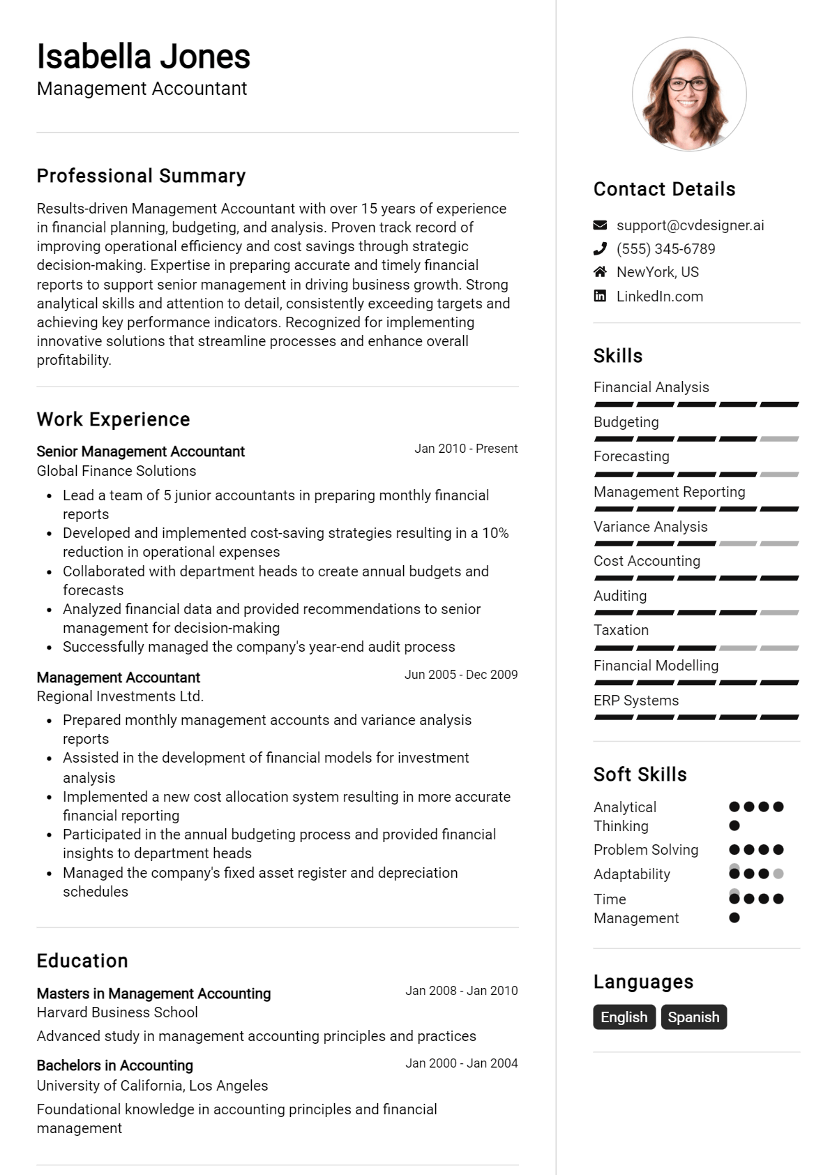 22 Management Accountant Resume Examples And Templates for 2026 Preview