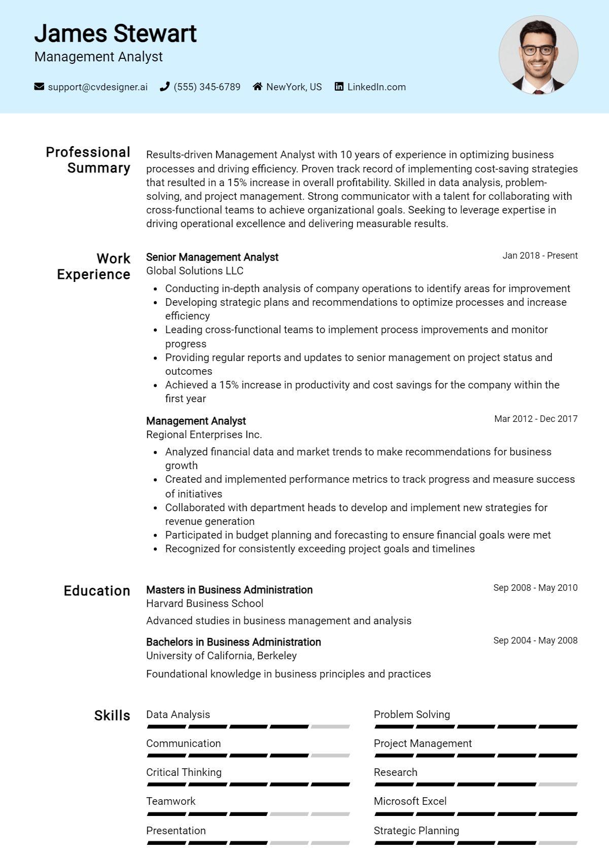 Management Analyst Resume Example for 2026: Resume Guide Preview