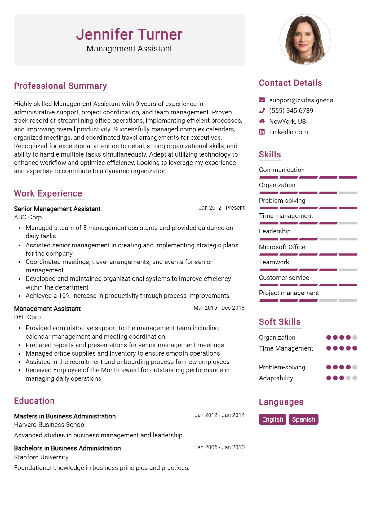 Management Assistant Resume Example for 2026: Ultimate Guide Preview