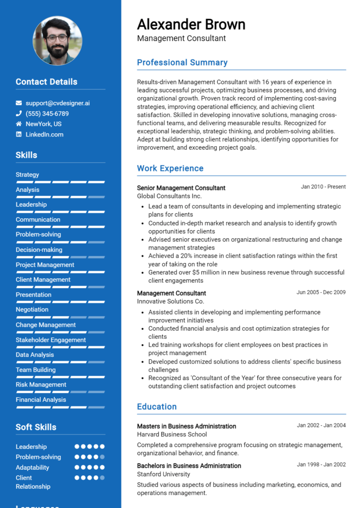 Management Consultant Resume Example