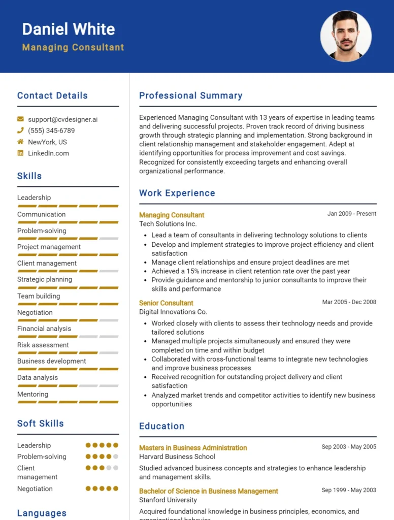 Managing Consultant CV Example