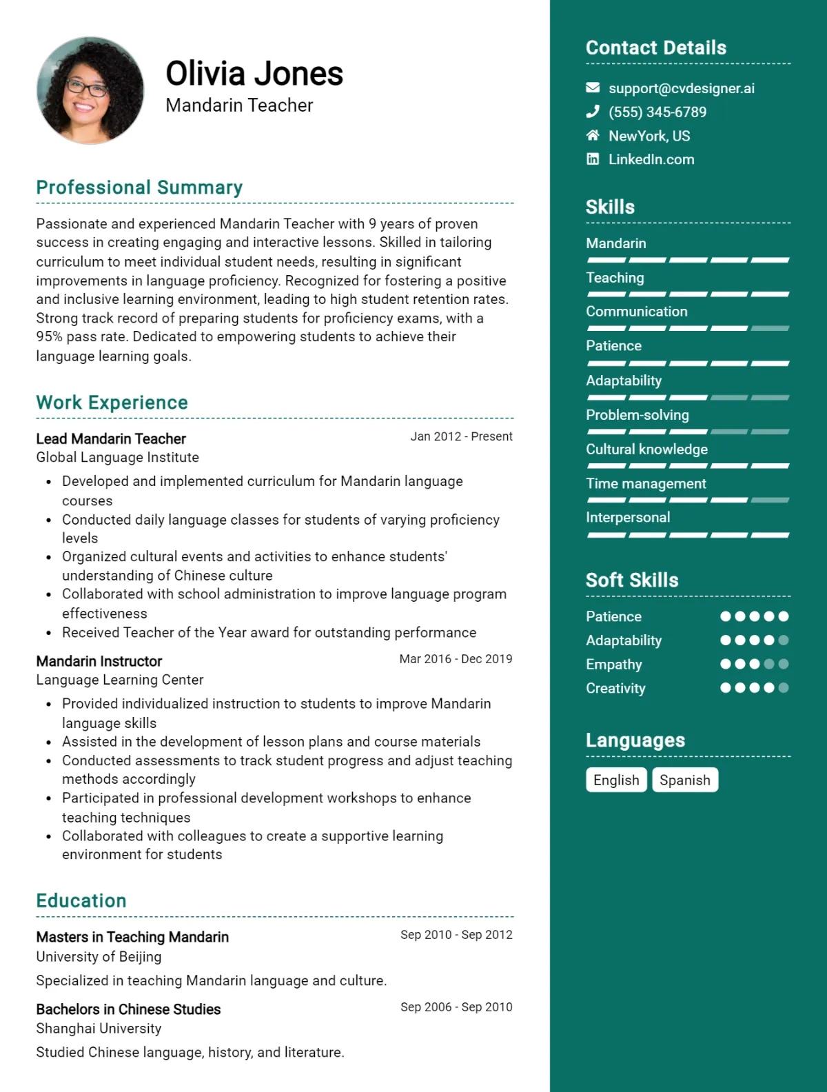 Mandarin Teacher CV Example For 2026: Ultimate Guide Preview