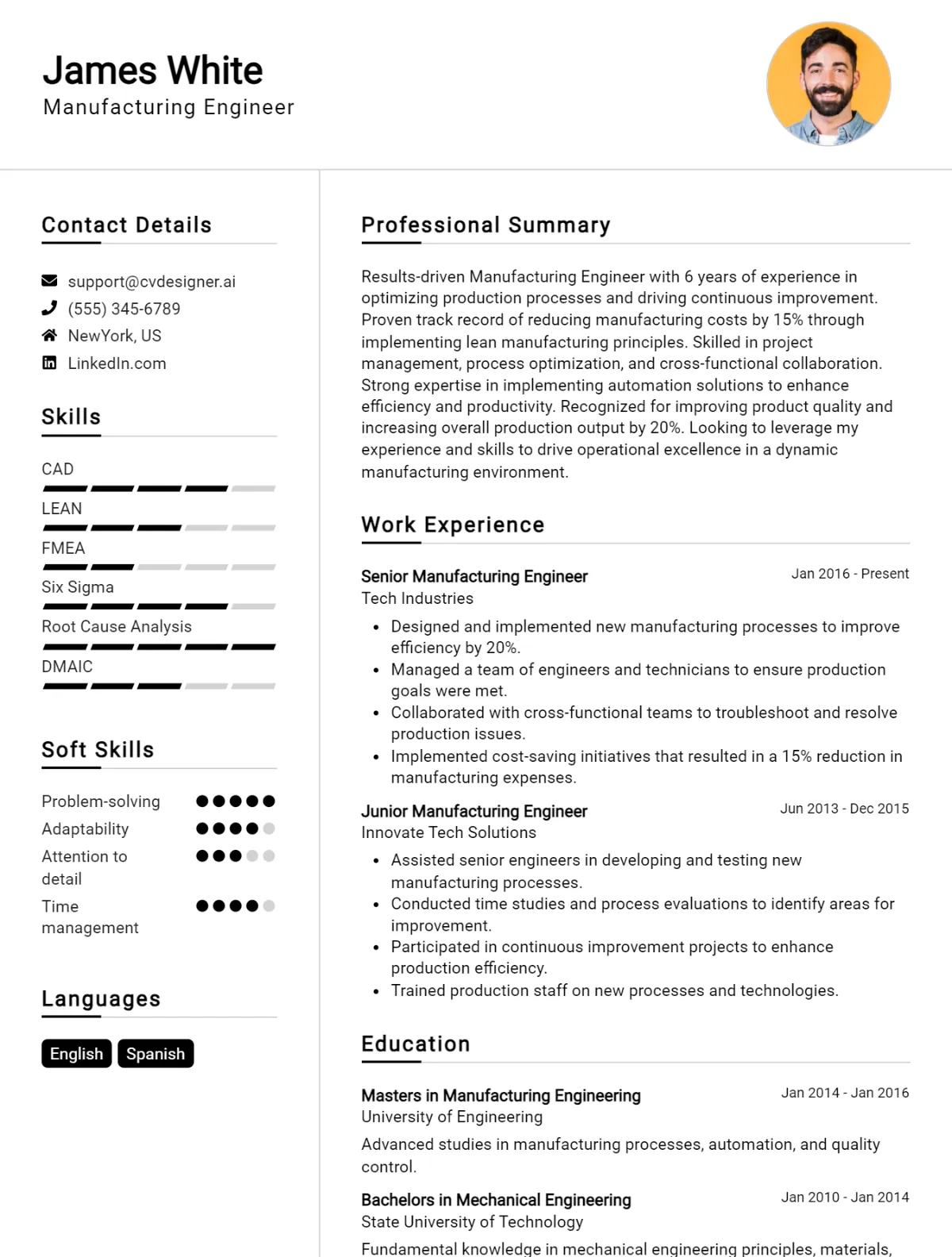 12 Manufacturing Engineer CV Examples & Templates For 2026 Preview