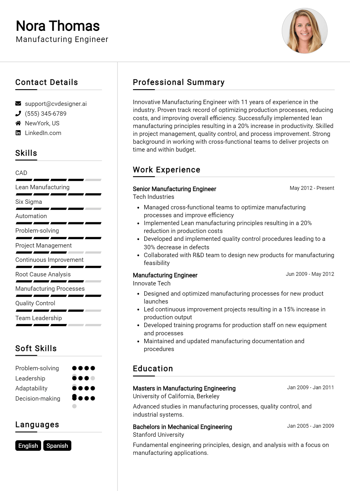 Manufacturing Engineer Resume Example for 2026: Samples & Best Practices Preview