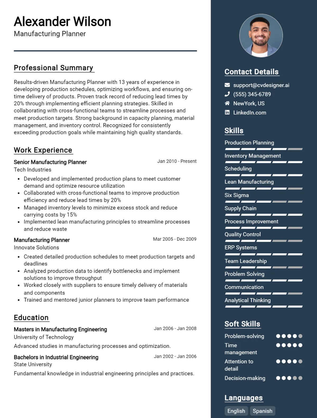 Manufacturing Planner CV Example For 2026: Proven Tips & Templates Preview