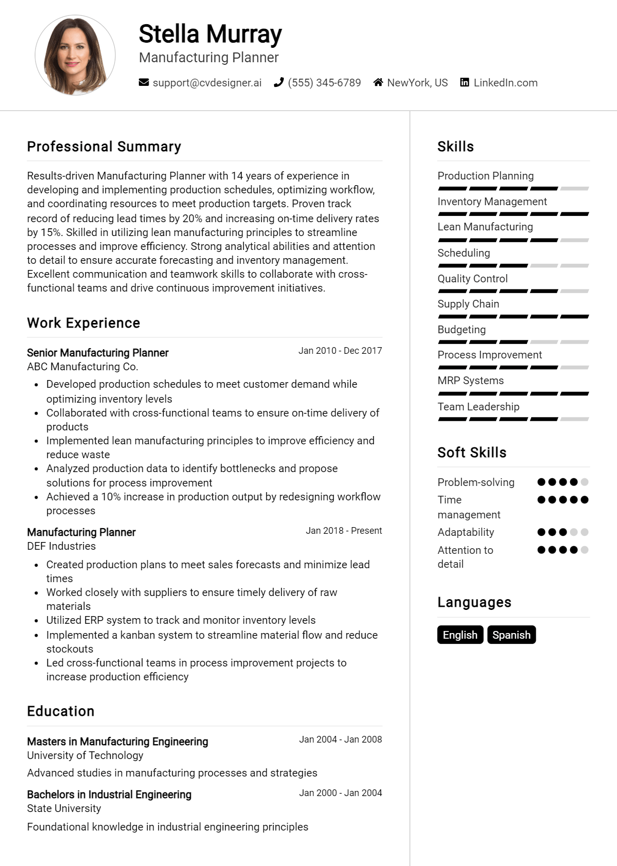 Manufacturing Planner Resume Example for 2026: Samples & Best Practices Preview