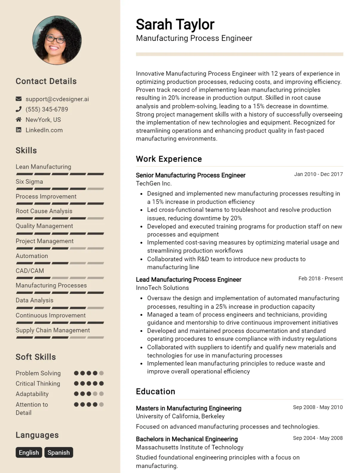 Manufacturing Process Engineer CV Example For 2026: Best Formatting Tips Preview
