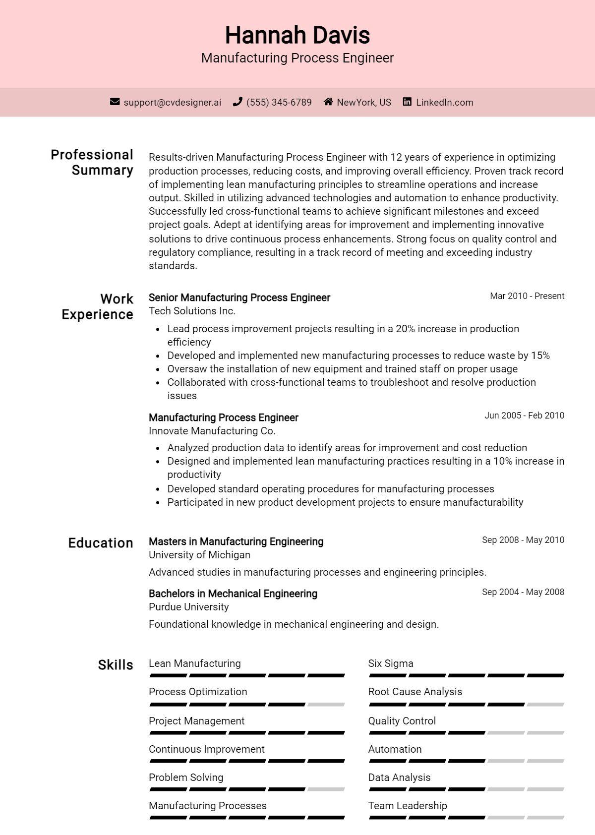 Manufacturing Process Engineer Resume Example for 2026: Expert Tips & Templates Preview