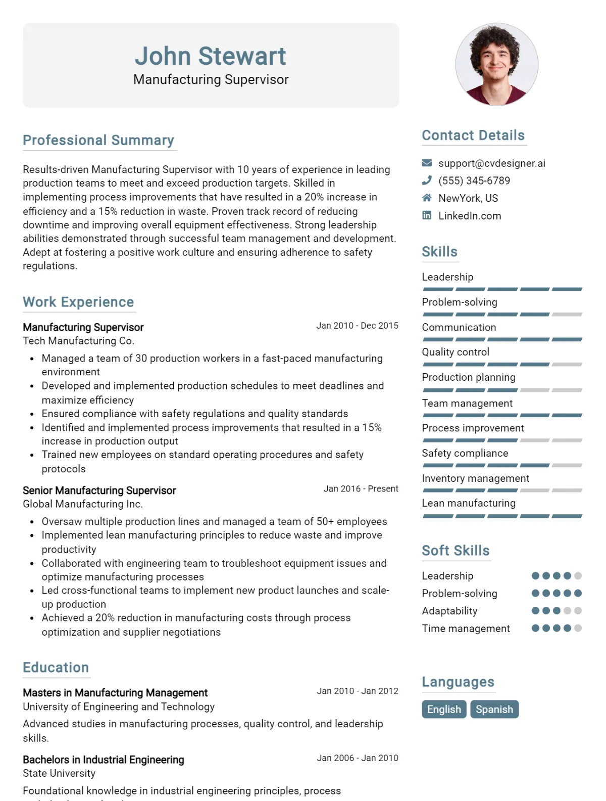 Manufacturing Supervisor CV Example For 2026: Top Tips & Samples Preview