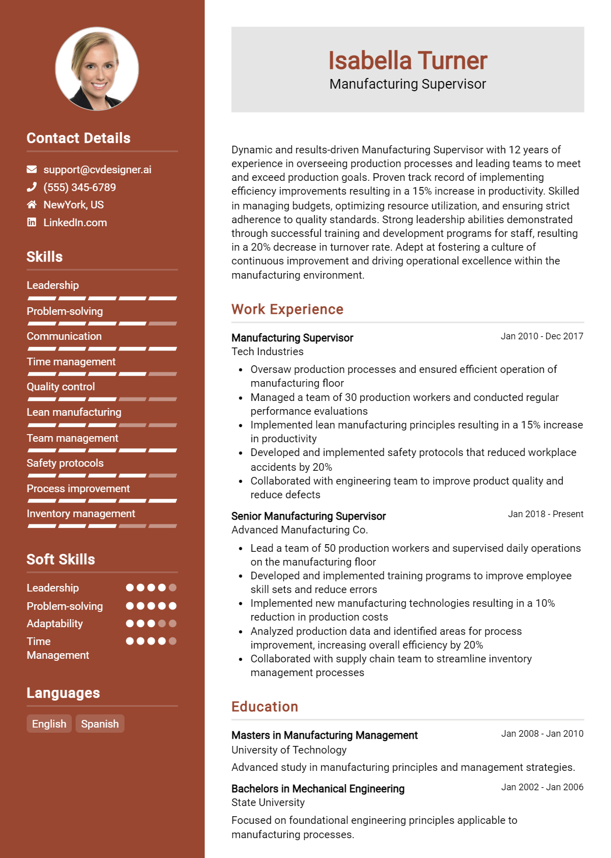 Manufacturing Supervisor Resume Example for 2026: Best Writing Guide Preview