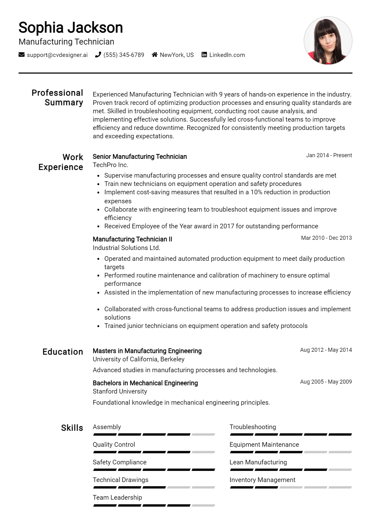 Manufacturing Technician Resume Example for 2026: Ultimate Guide Preview
