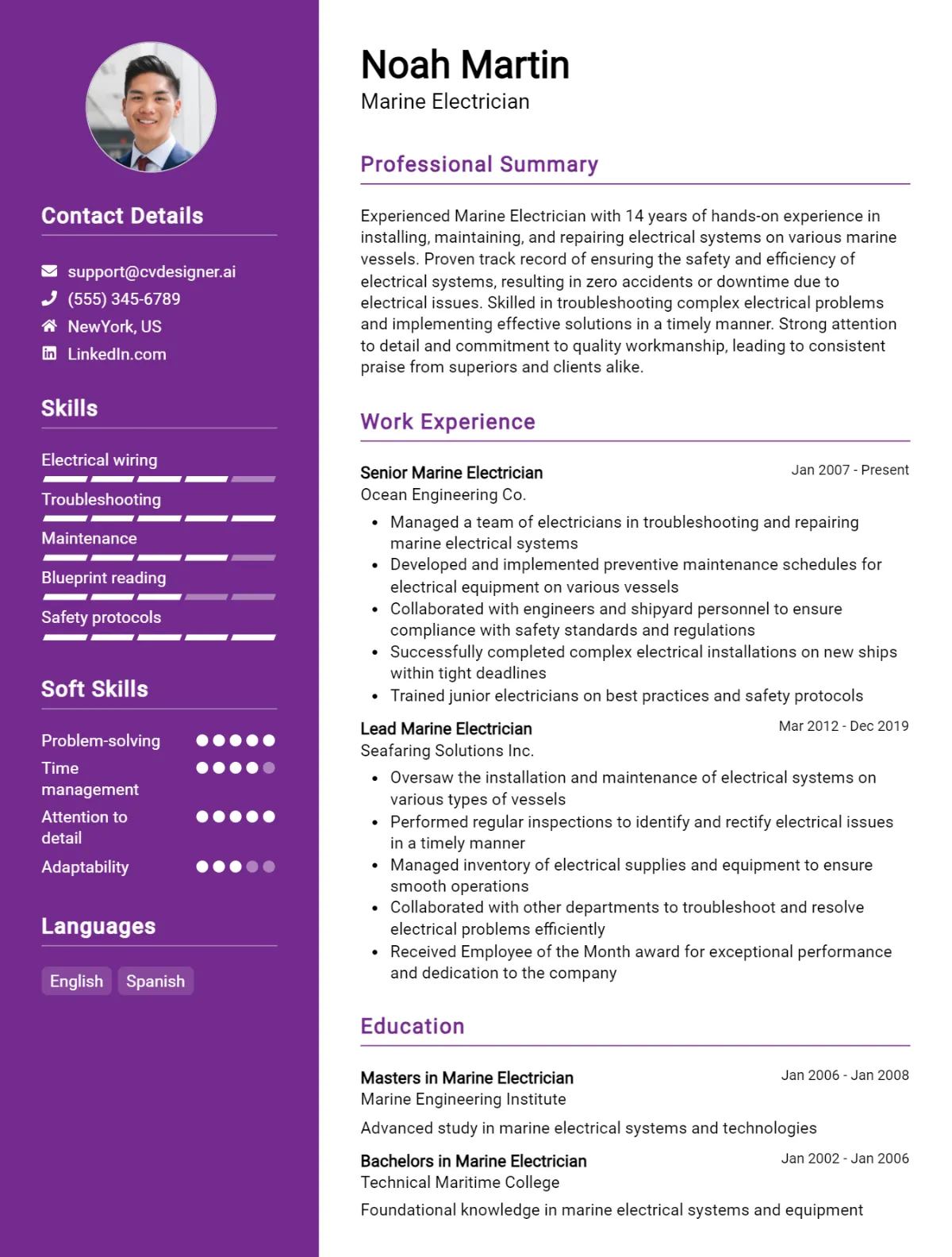 Marine Electrician CV Example For 2026: Strategies & Templates Preview