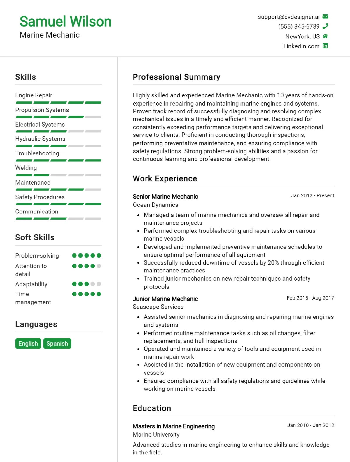 Marine Mechanic CV Example For 2026: How to Craft a Winning CV Preview