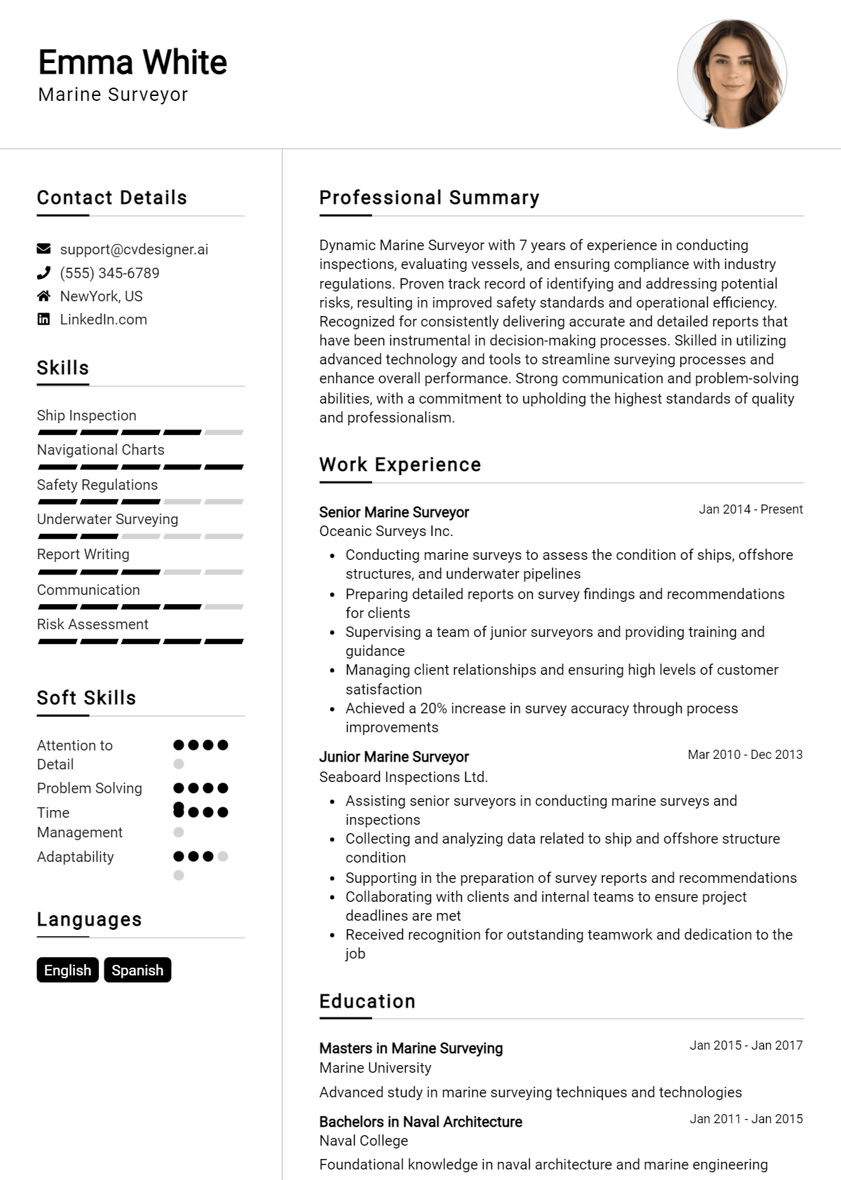 Marine Surveyor Resume Example for 2026: Free Professional Templates Preview