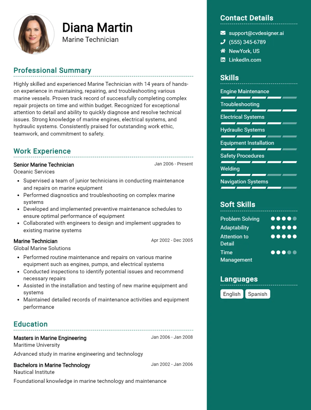 Marine Technician CV Example For 2026: Top Tips & Samples Preview