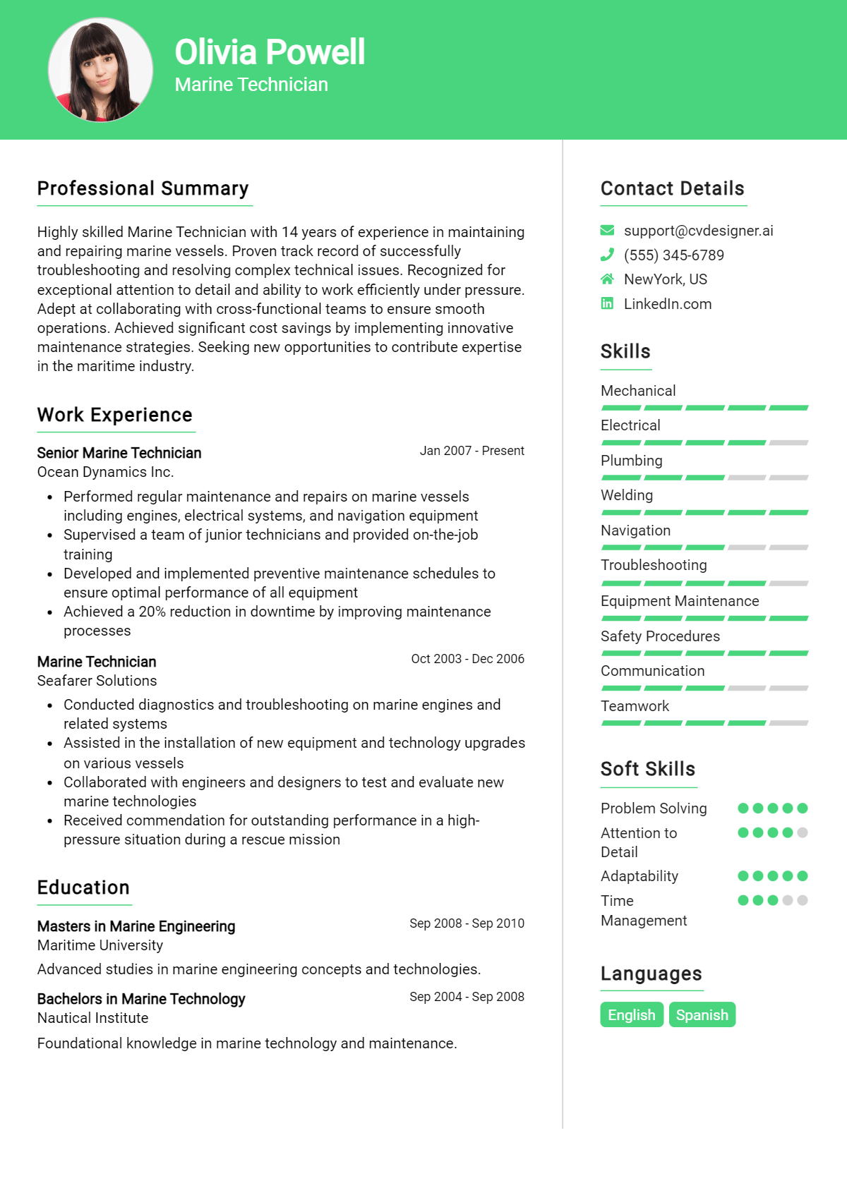 Marine Technician Resume Example for 2026: Effective CV Writing Tips Preview