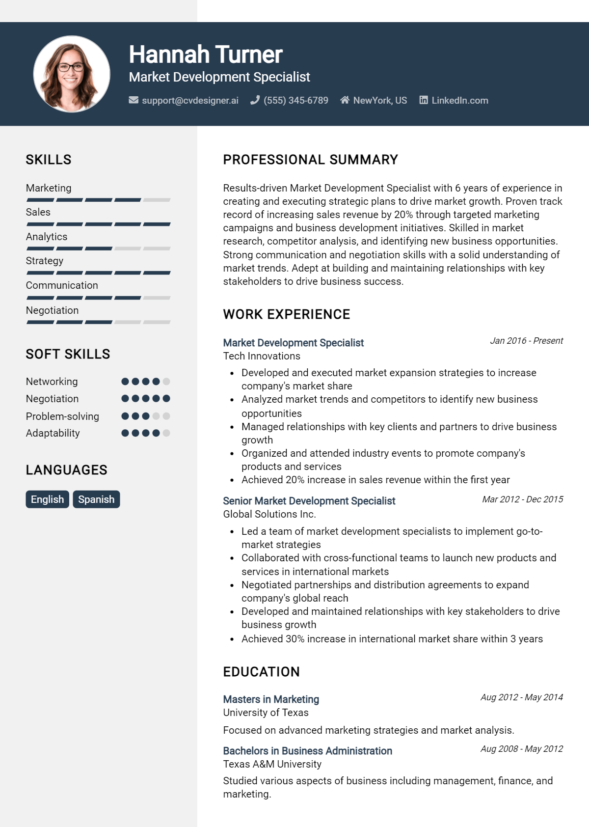 Market Development Specialist Resume Example for 2026: Best Writing Guide Preview
