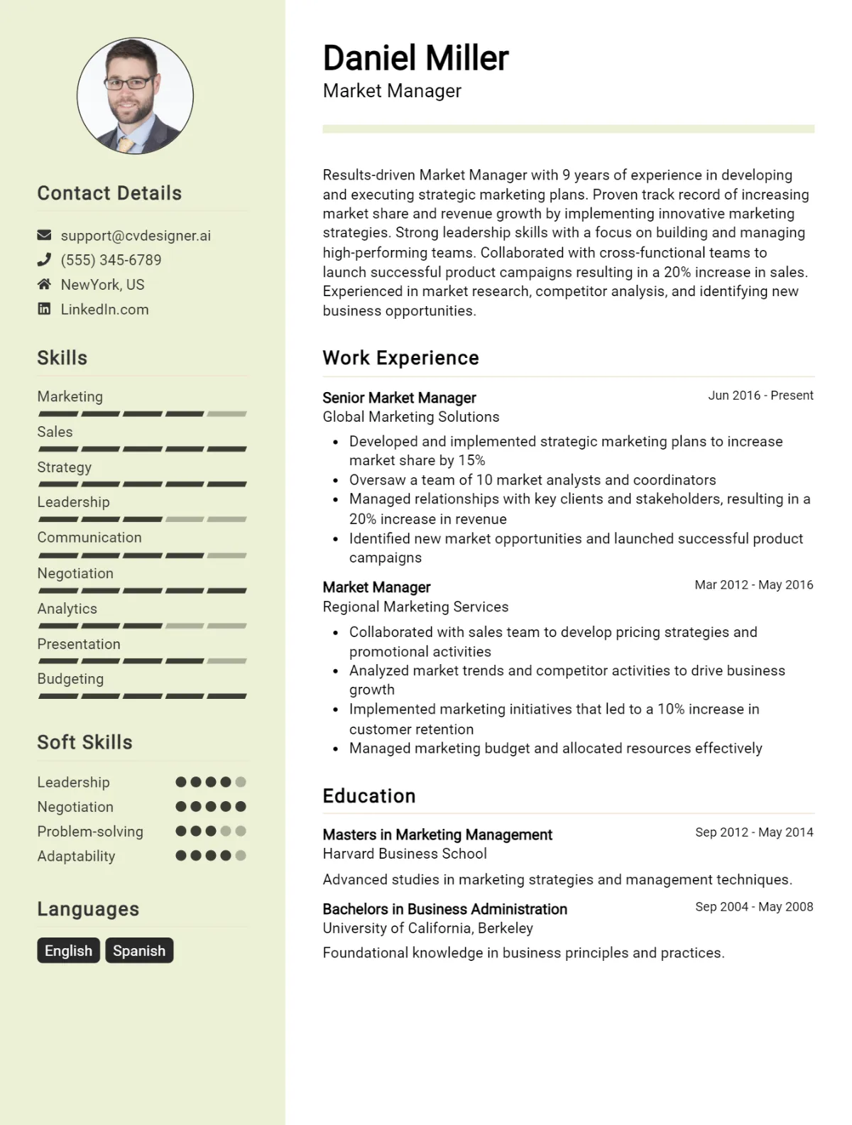 Market Manager CV Example For 2026: Top CV Skills Preview