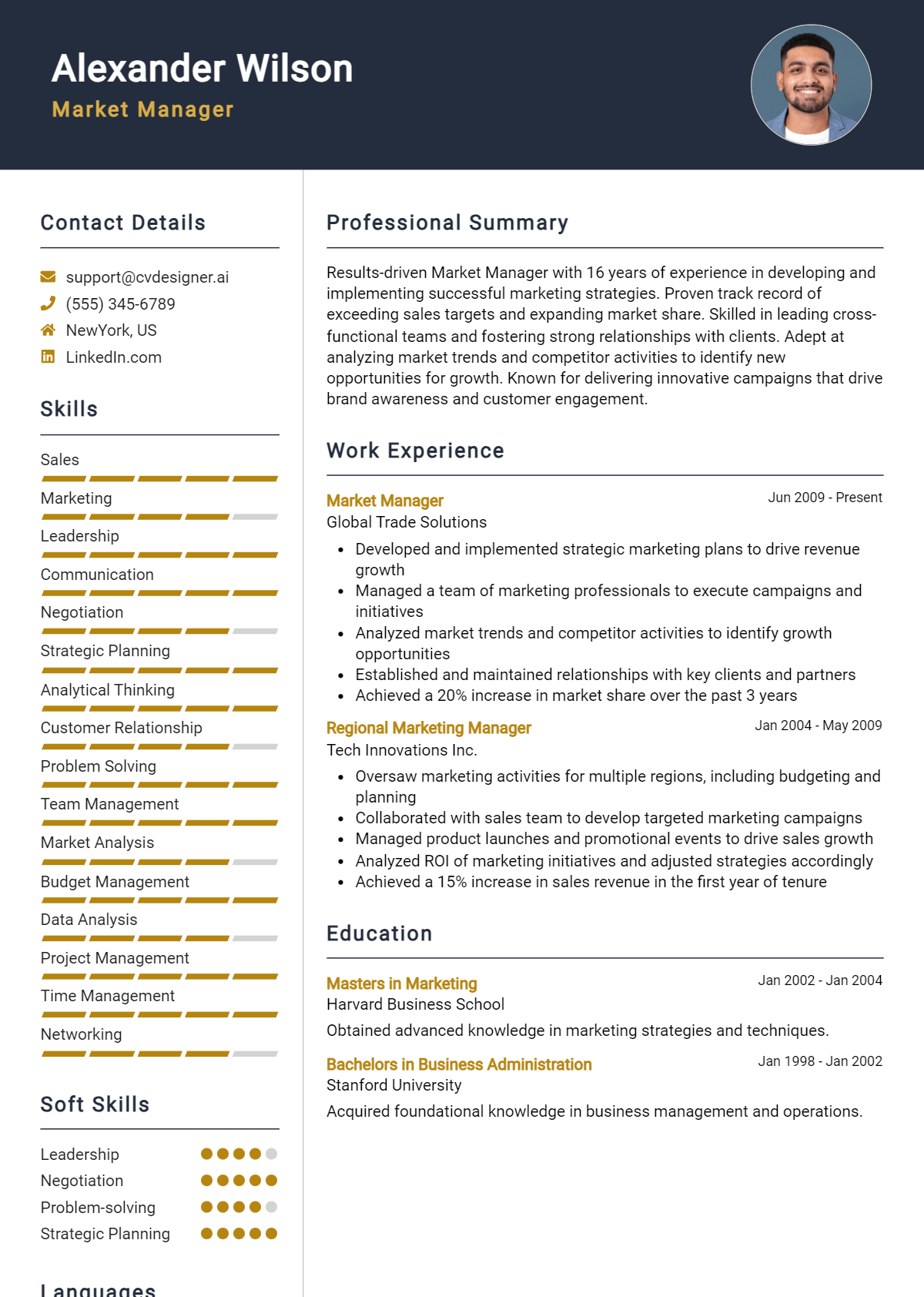 Market Manager Resume Example for 2026: Free Examples Preview