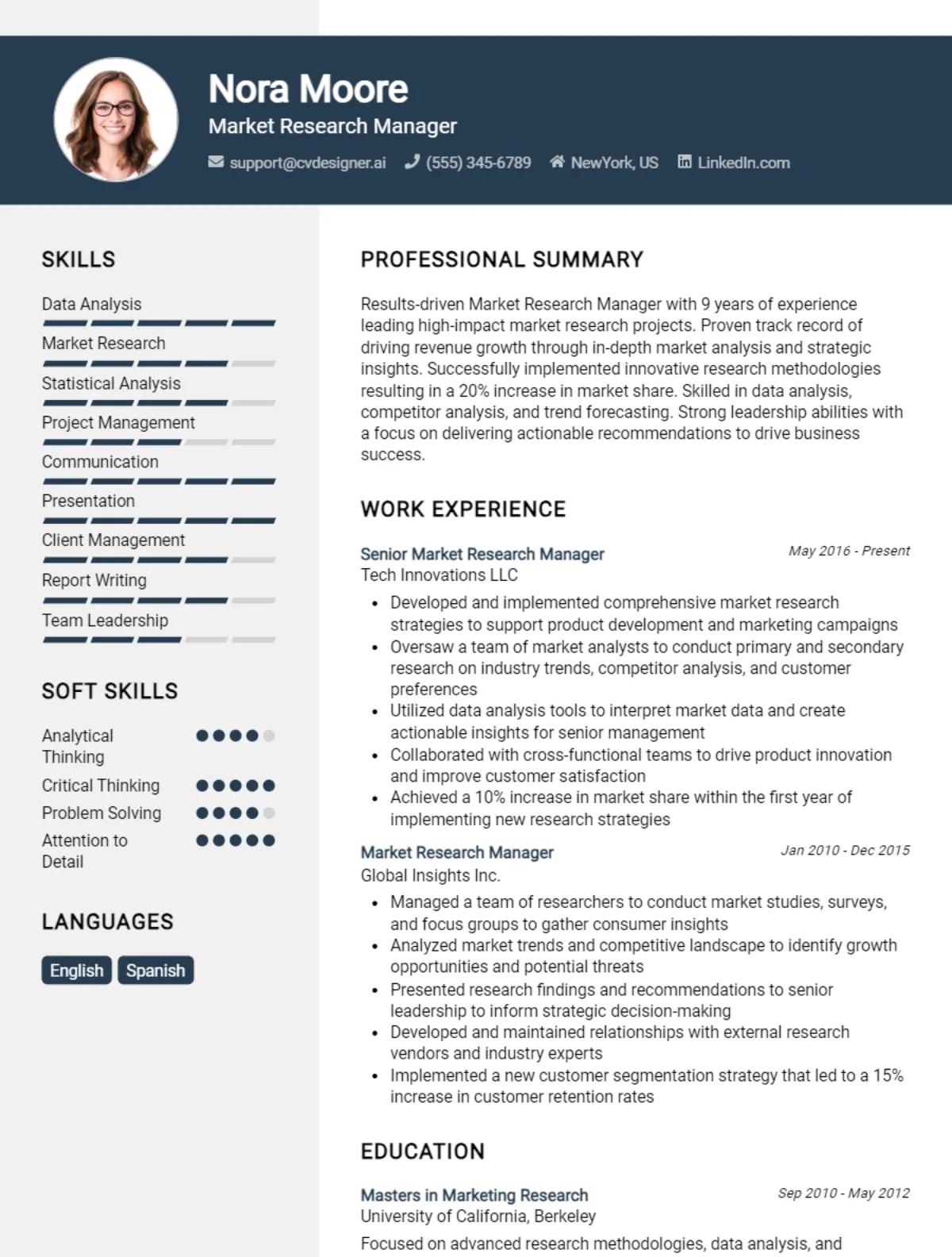 Market Research Manager CV Example For 2026: Samples & Best Practices Preview