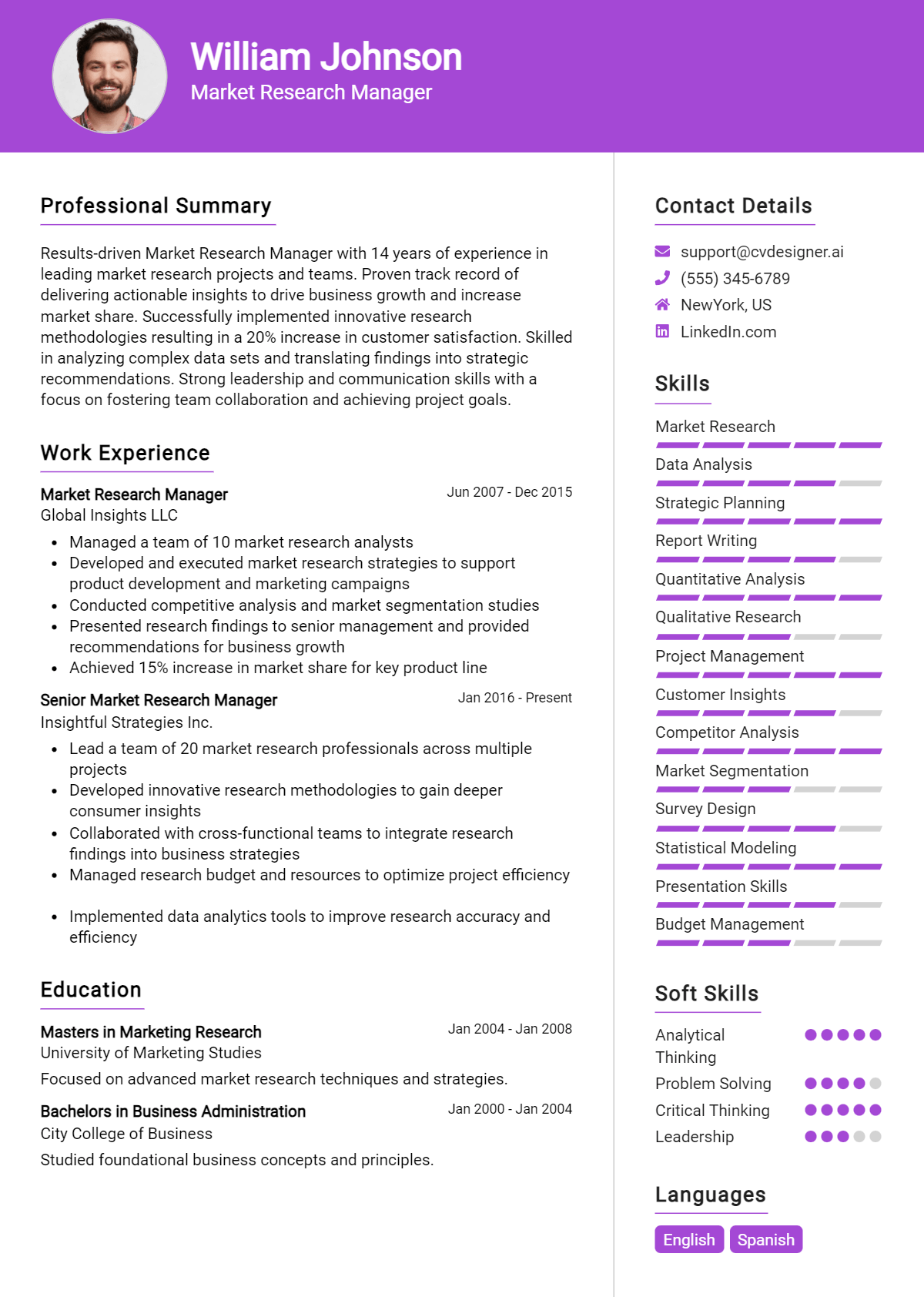 Market Research Manager Resume Example for 2026: Expert Tips Preview