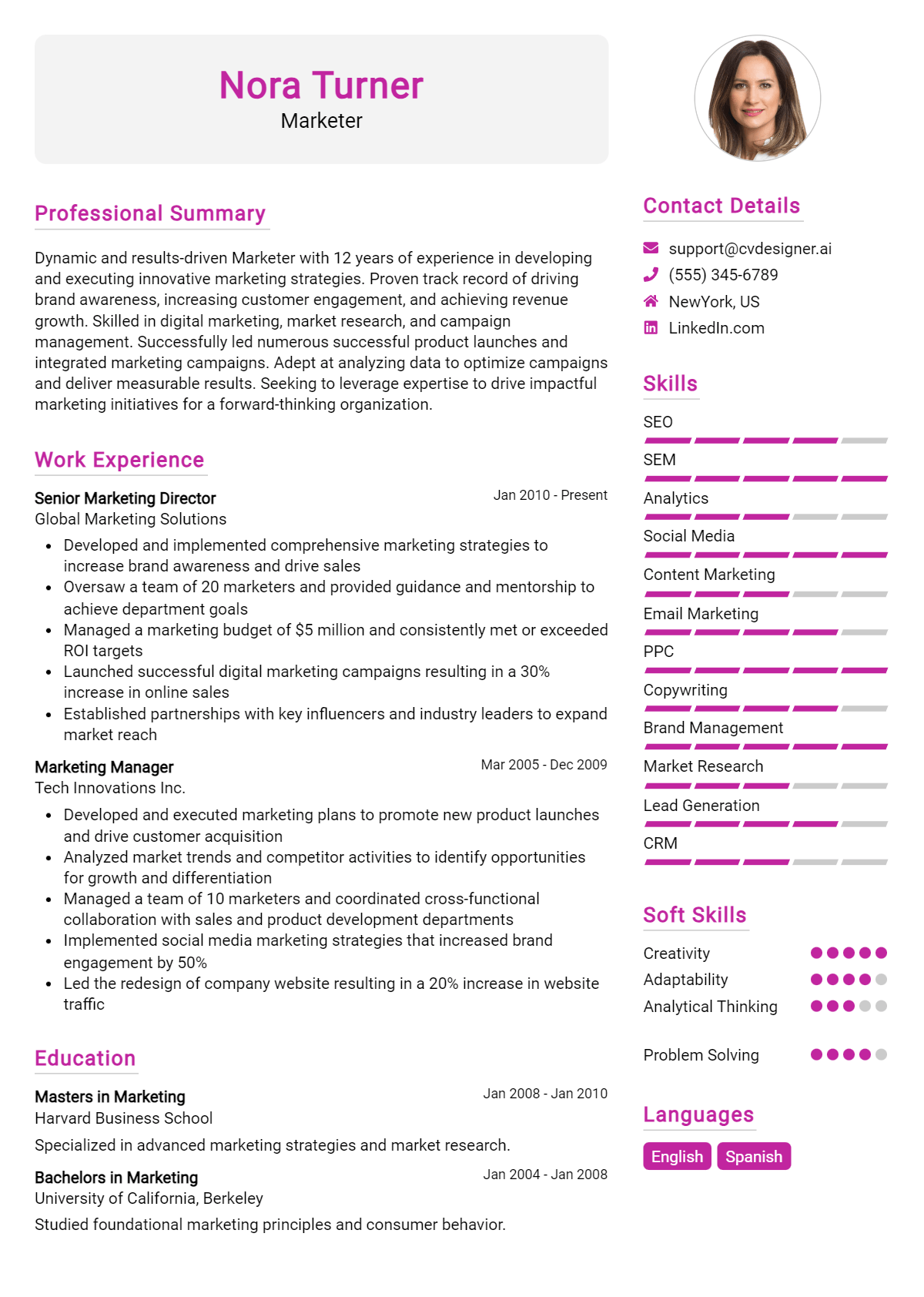 Marketer Resume Example for 2026: Free Samples Preview