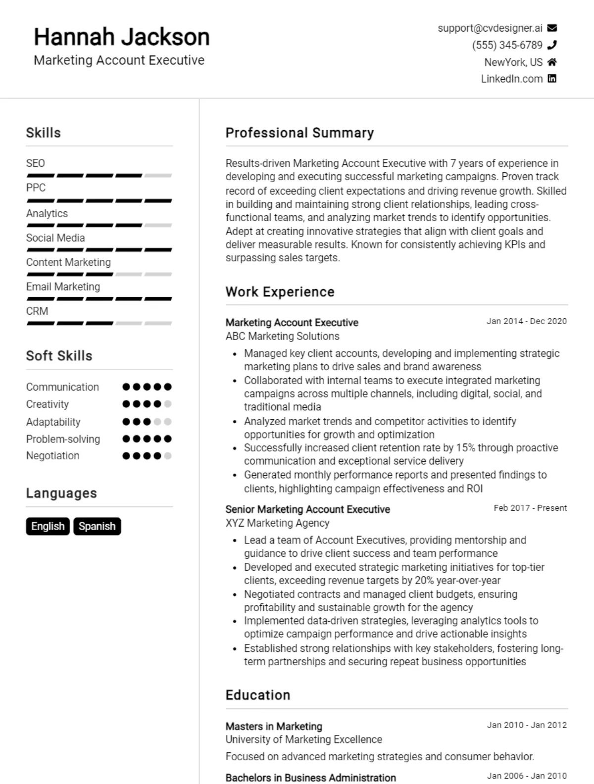 Marketing Account Executive CV Example For 2026: Best Formatting Tips Preview