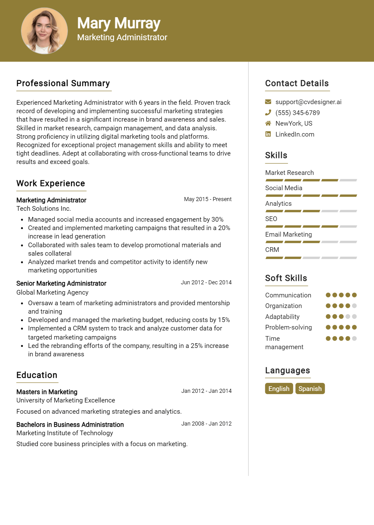 Marketing Administrator Resume Example for 2026: Best Writing Tips Preview