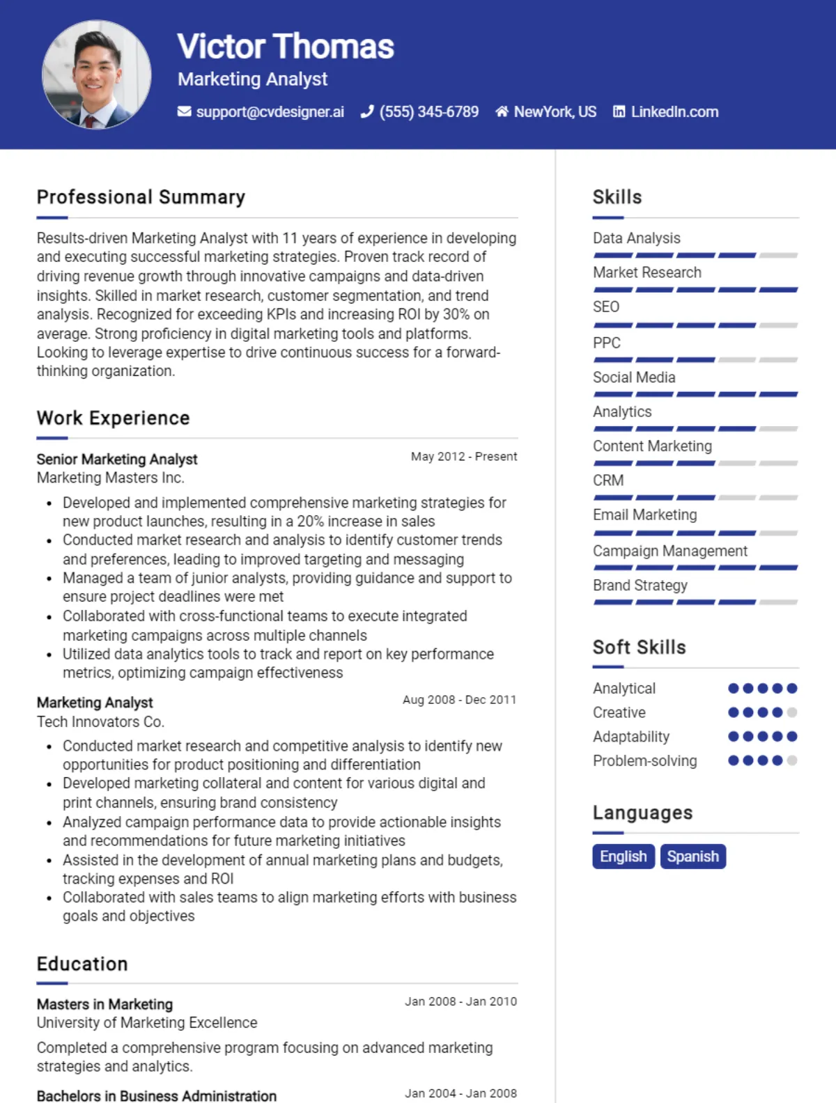 12 Marketing Analyst CV Examples And Templates For 2026 Preview