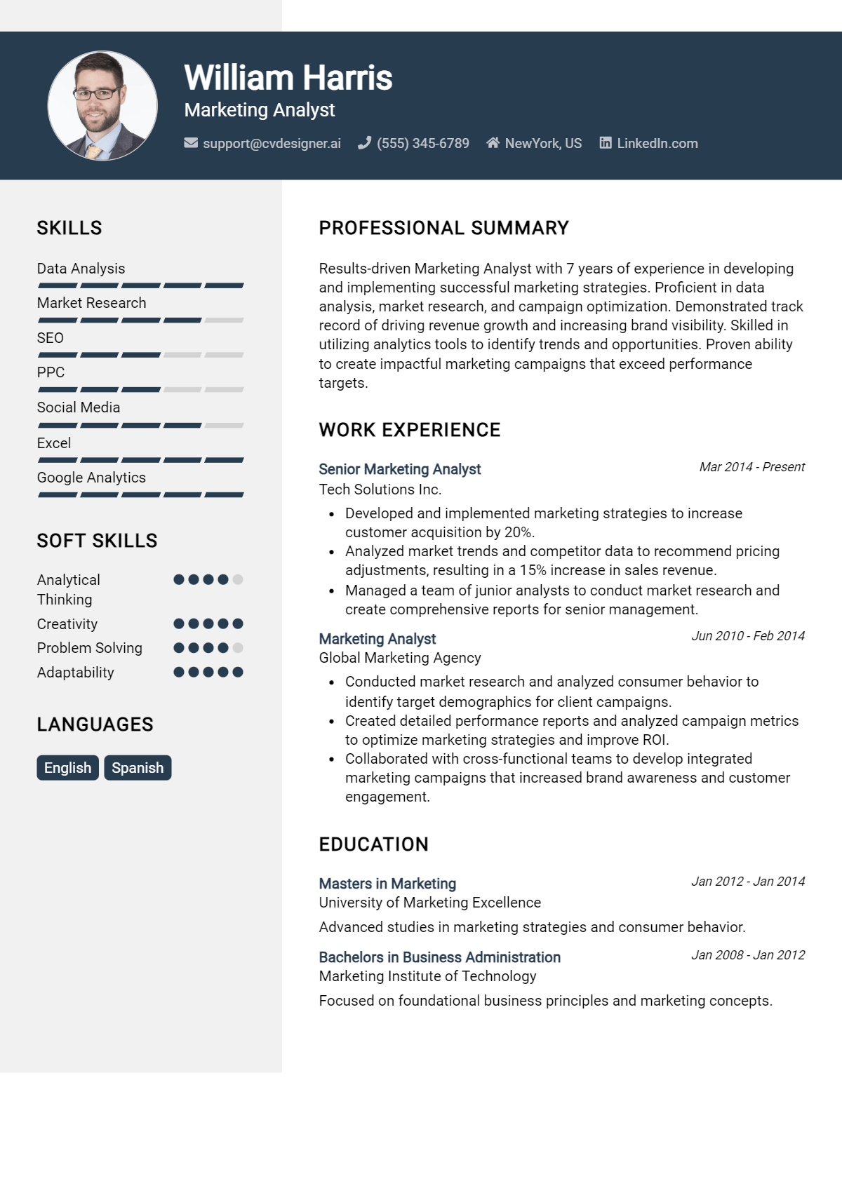 Marketing Analyst Resume Example for 2026: Free Samples Preview