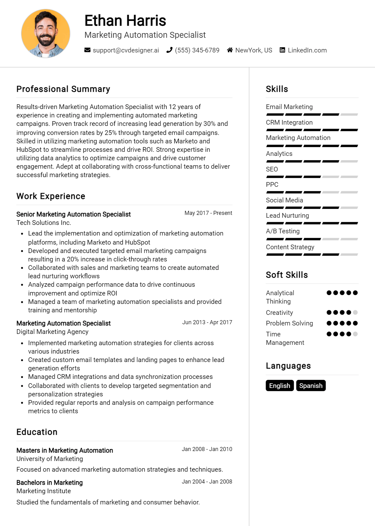 Marketing Automation Specialist Resume Example for 2026: Tips to Stand Out Preview