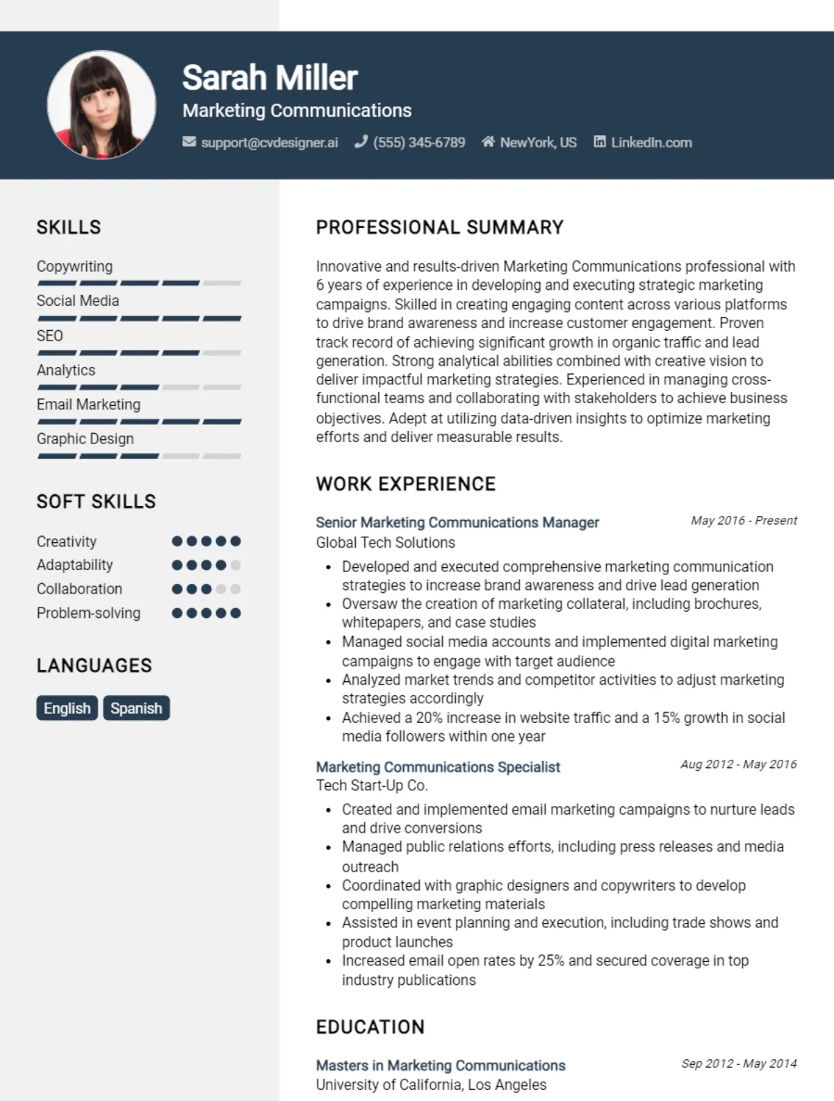 Marketing Communications CV Example For 2026: Effective CV Writing Tips Preview