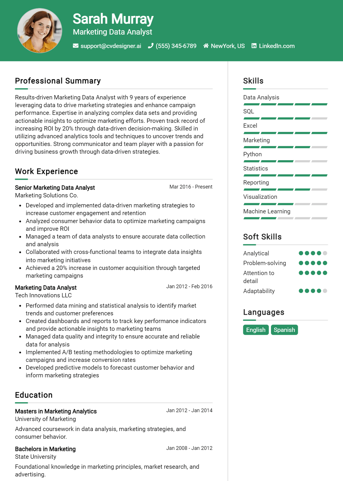 14 Marketing Data Analyst Resume Examples for 2026: Tips to Stand Out Preview