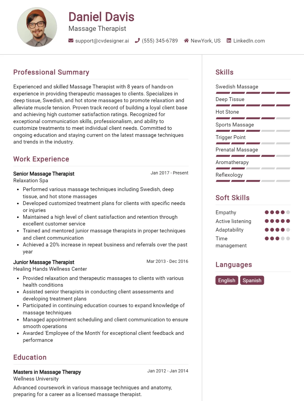 Massage Therapist CV Example For 2026: Tips to Stand Out Preview