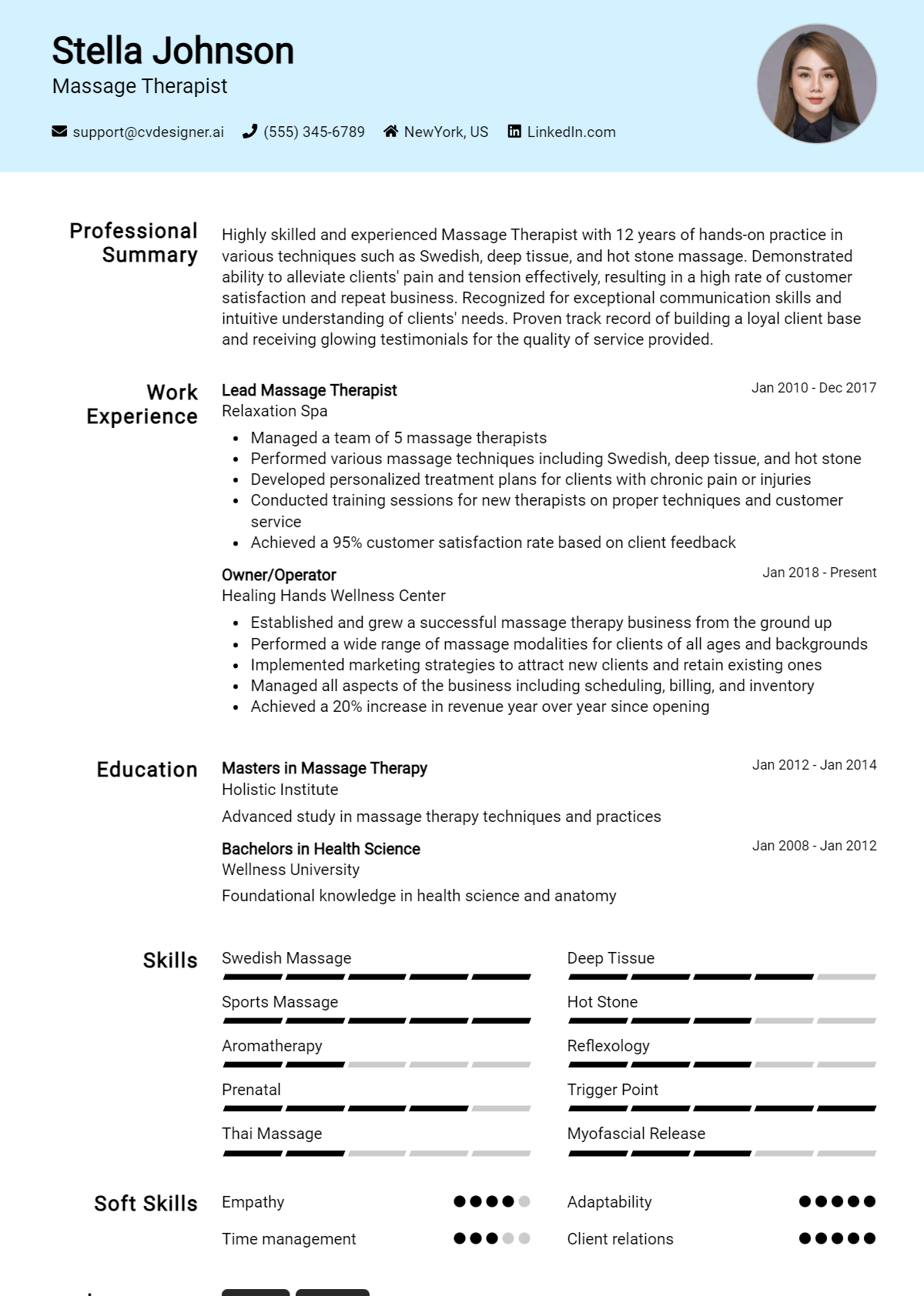 Massage Therapist Resume Example for 2026: Professional CV Templates Preview